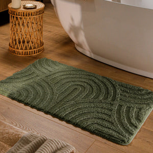 {"class" => "product-thumbnails__image", "alt" => "Badteppich von BathKing by WECONhome Fiete Kiefer Grün rechteckig im Badezimmer vor Badewanne auf Holzboden liegend, Strukturmuster im Flor sichtbar"}