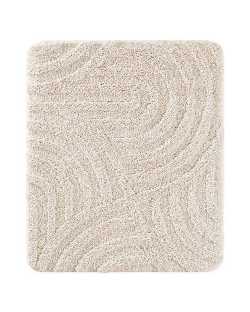 Badteppich von BathKing by WECONhome Fiete Creme Weiß rechteckig 55x65 cm, Draufsicht auf Matte mit eingeprägtem Linienmuster auf hellem Hintergrund