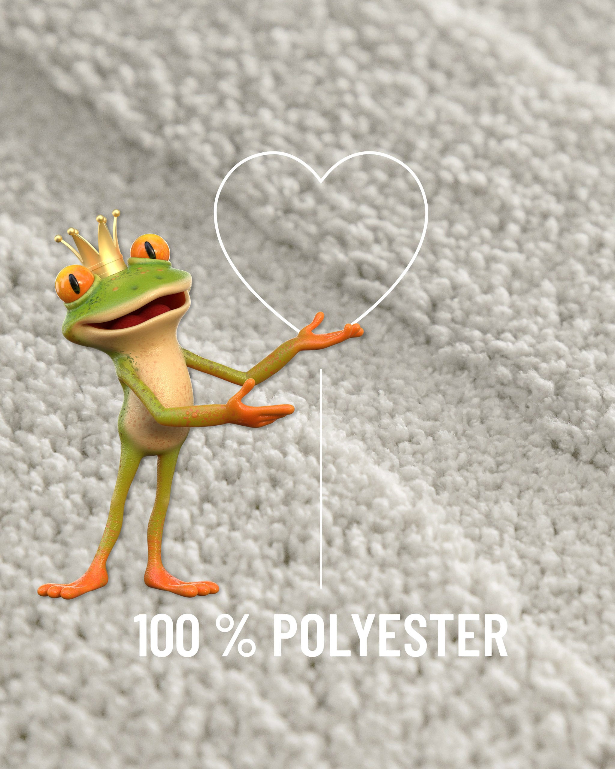 Badteppich von BathKing by WECONhome Marc Weiß Detailaufnahme Flor mit Einblendung Materialhinweis 100 Prozent Polyester