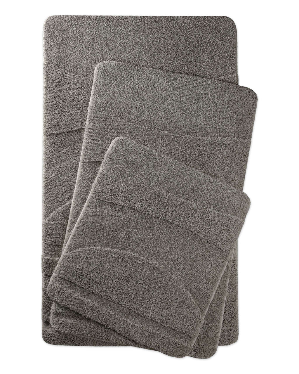 Badteppich von BathKing by WECONhome Marc Basalt Grau zwei rechteckige Matten übereinander gelegt, Draufsicht mit geometrischem Reliefmuster