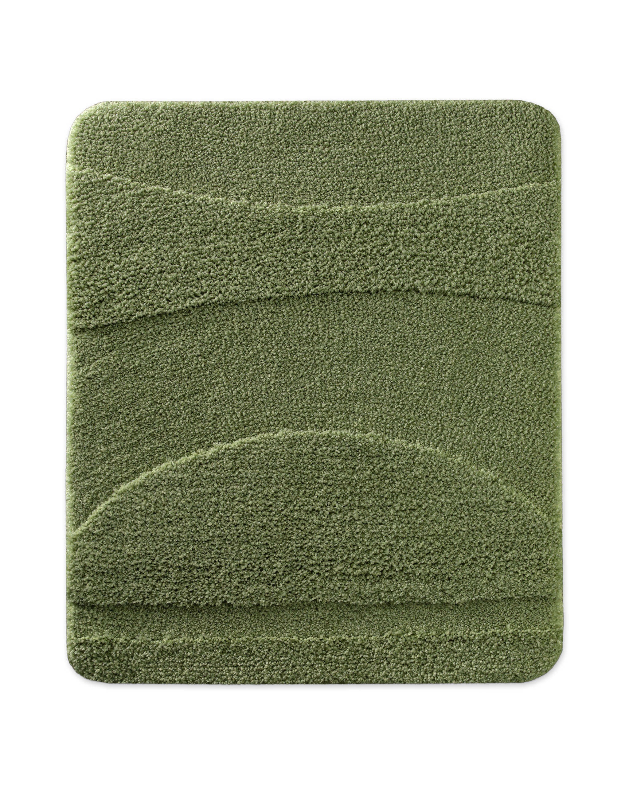 Badteppich von BathKing by WECONhome Marc Reseda Grün rechteckig 55x65 cm, Draufsicht auf Matte mit eingeprägtem Linienmuster auf hellem Hintergrund