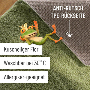 {"class" => "product-thumbnails__image", "alt" => "Badteppich von BathKing by WECONhome Marc Reseda Grün Detailaufnahme Flor auf Holzfußboden, eingeblendete Hinweise zu rutschhemmender Rückseite und Waschbarkeit"}