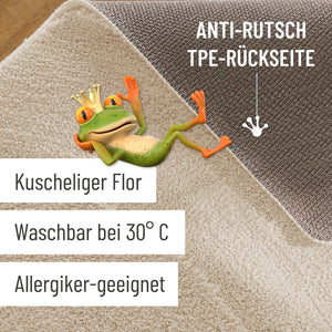 {"class" => "product-thumbnails__image", "alt" => "Badteppich von BathKing by WECONhome Marc Creme Weiß Detailaufnahme Flor auf Holzfußboden, eingeblendete Hinweise zu rutschhemmender Rückseite und Waschbarkeit"}