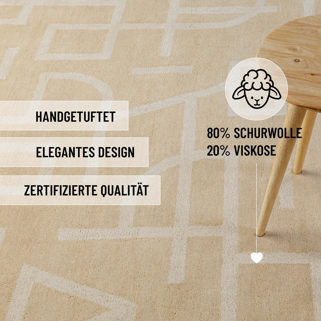 Kurzflor Teppich aus Schurwolle Sand Beige "Beatrice" WECONhome