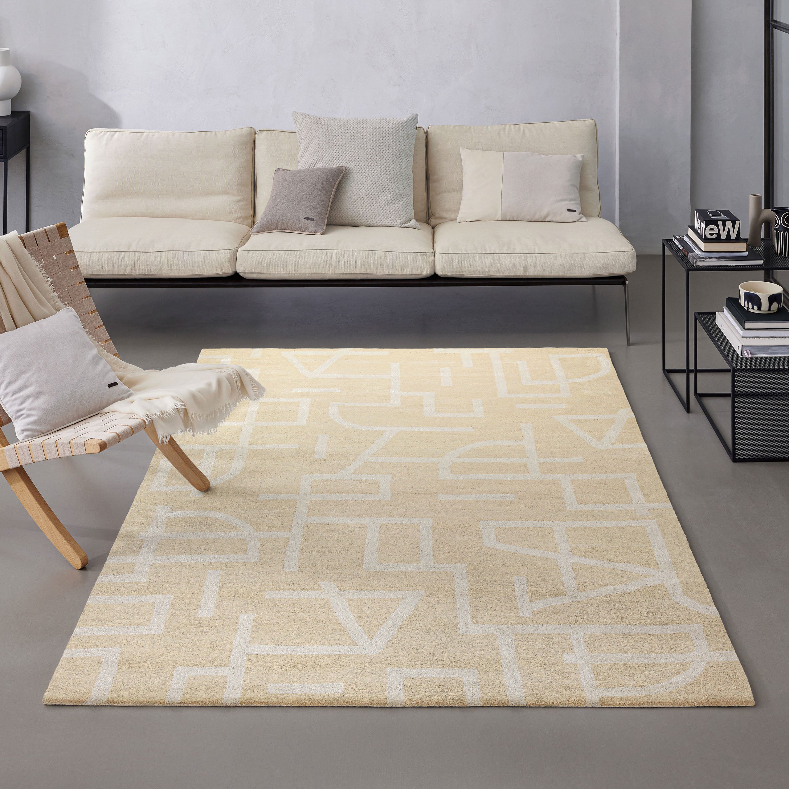 Kurzflor Teppich aus Schurwolle Sand Beige "Beatrice" WECONhome