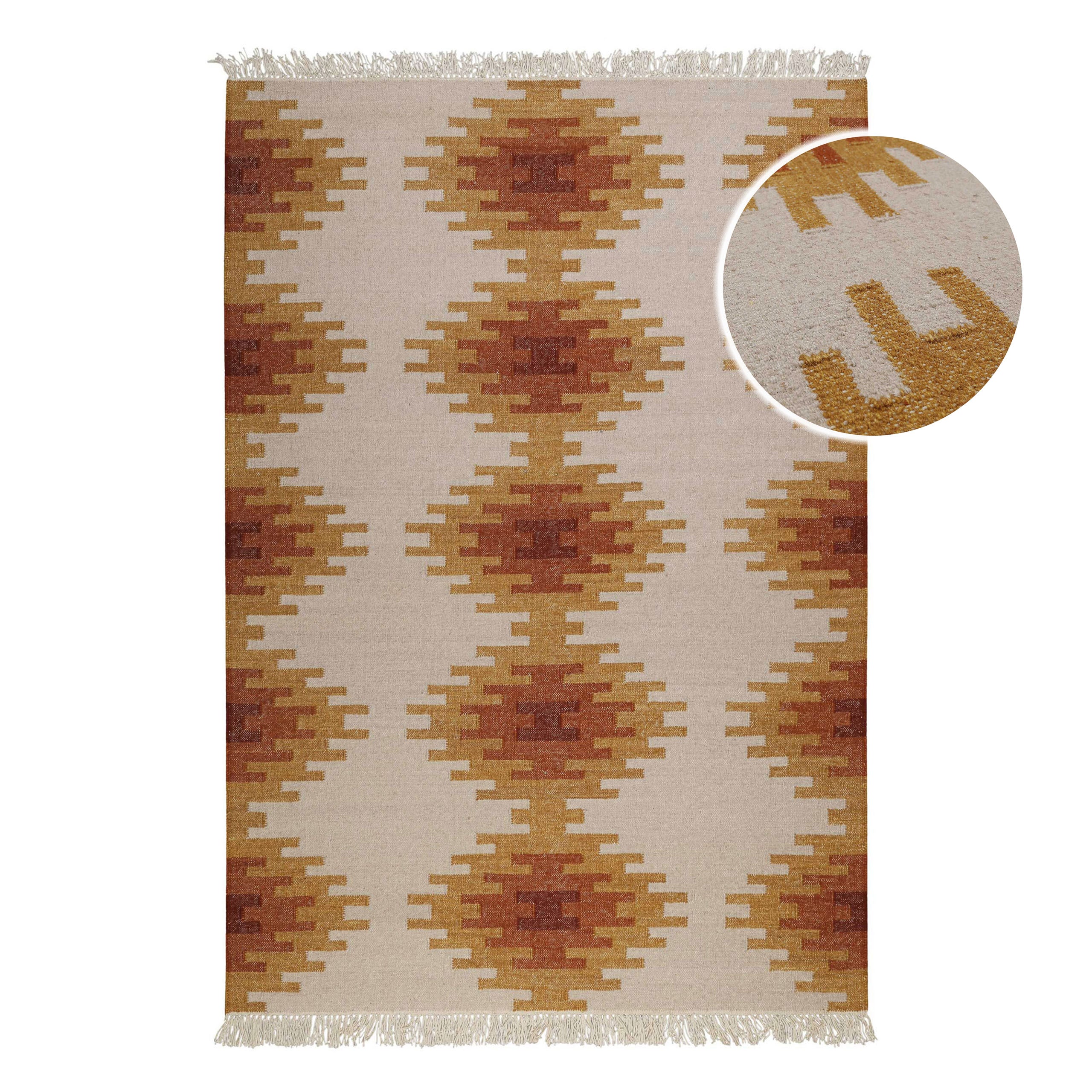 Kelim Teppich Beige Ocker aus Wolle "Belle" Green Looop