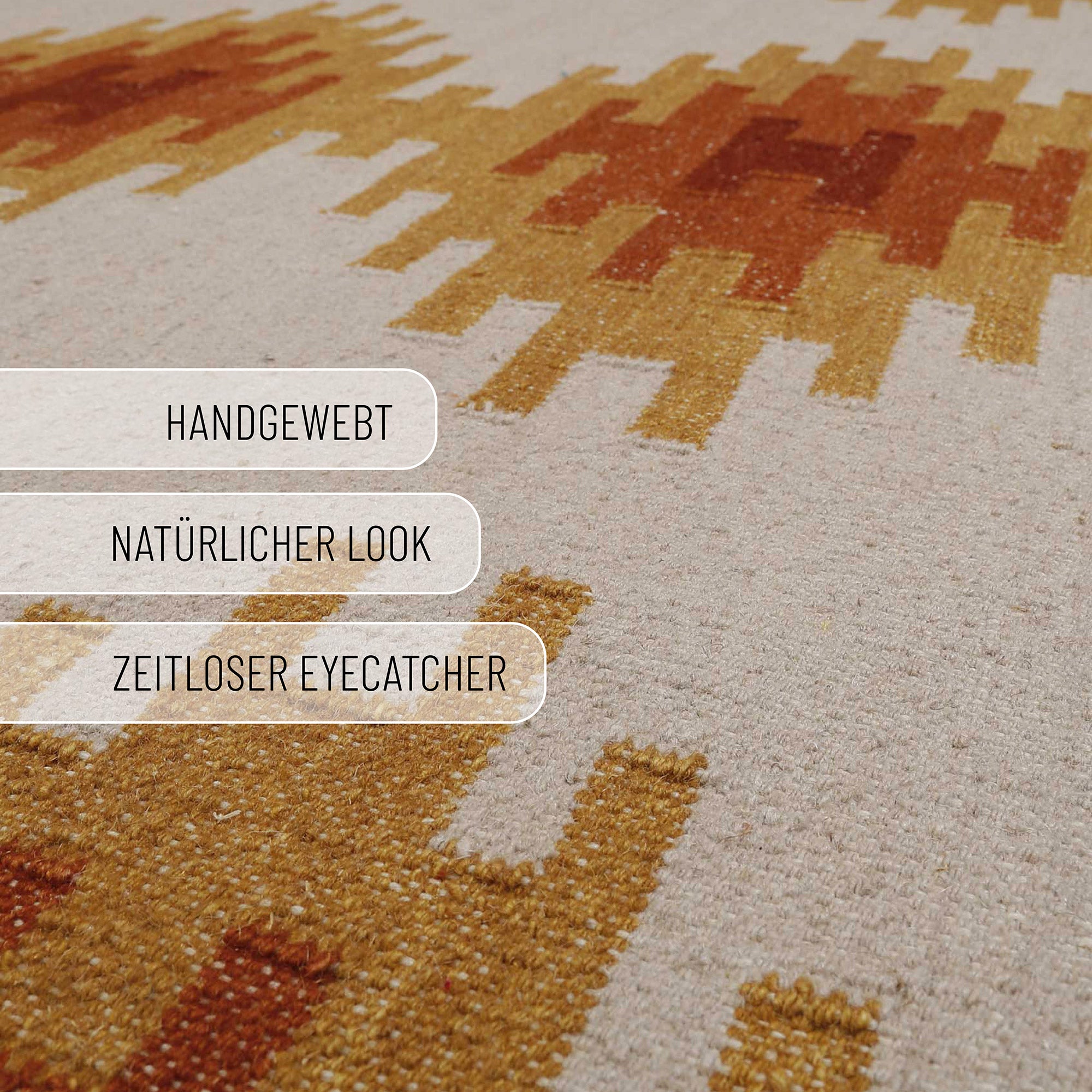 Kelim Teppich Beige Ocker aus Wolle "Belle" Green Looop