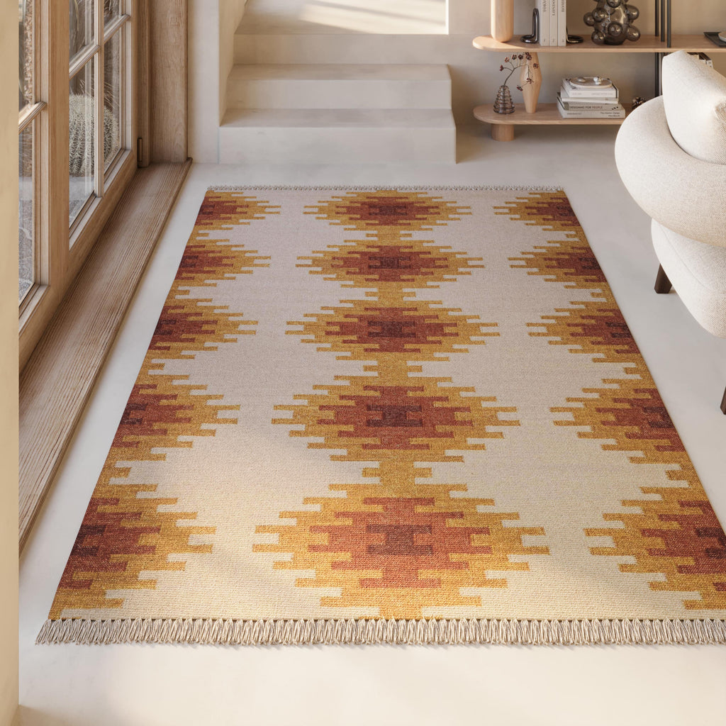 Kelim Teppich Beige Ocker aus Wolle "Belle" Green Looop