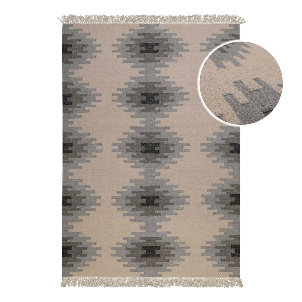 Kelim Teppich Beige Grau aus Wolle "Belle" Green Looop
