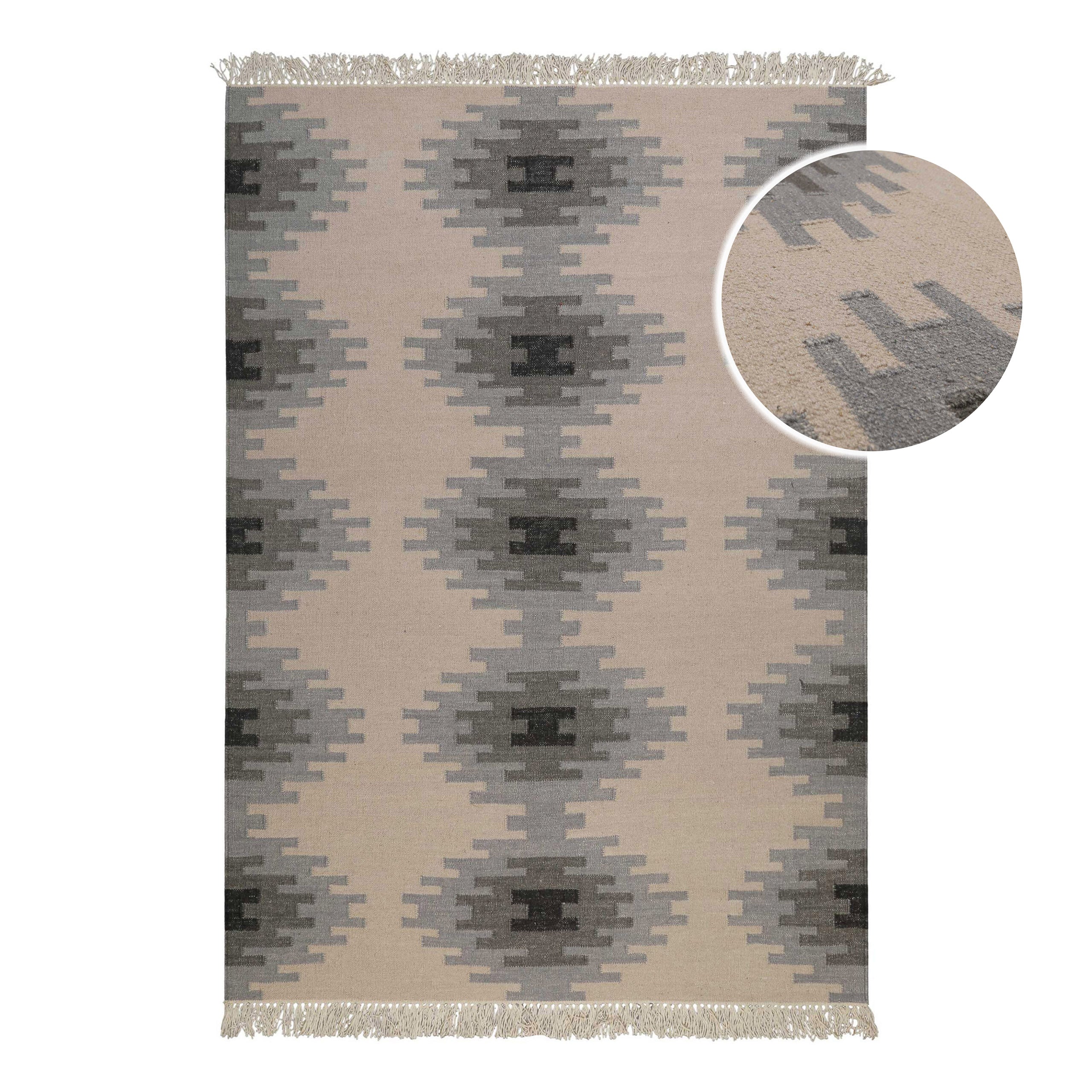 Kelim Teppich Beige Grau aus Wolle "Belle" Green Looop