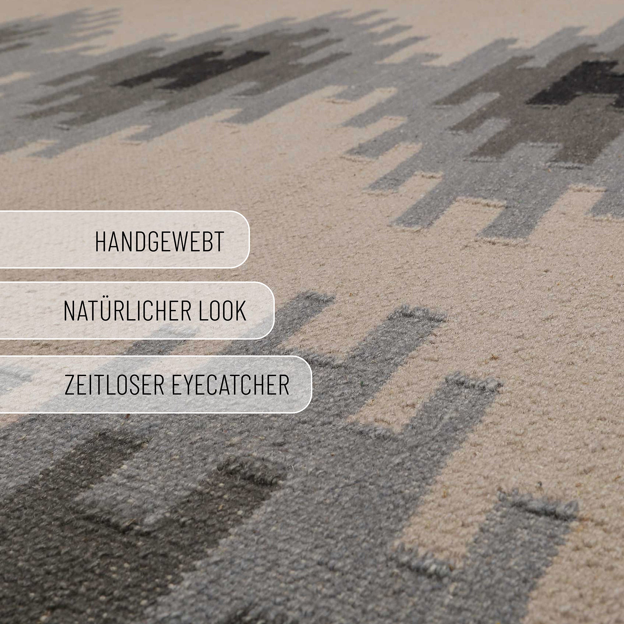 Kelim Teppich Beige Grau aus Wolle "Belle" Green Looop