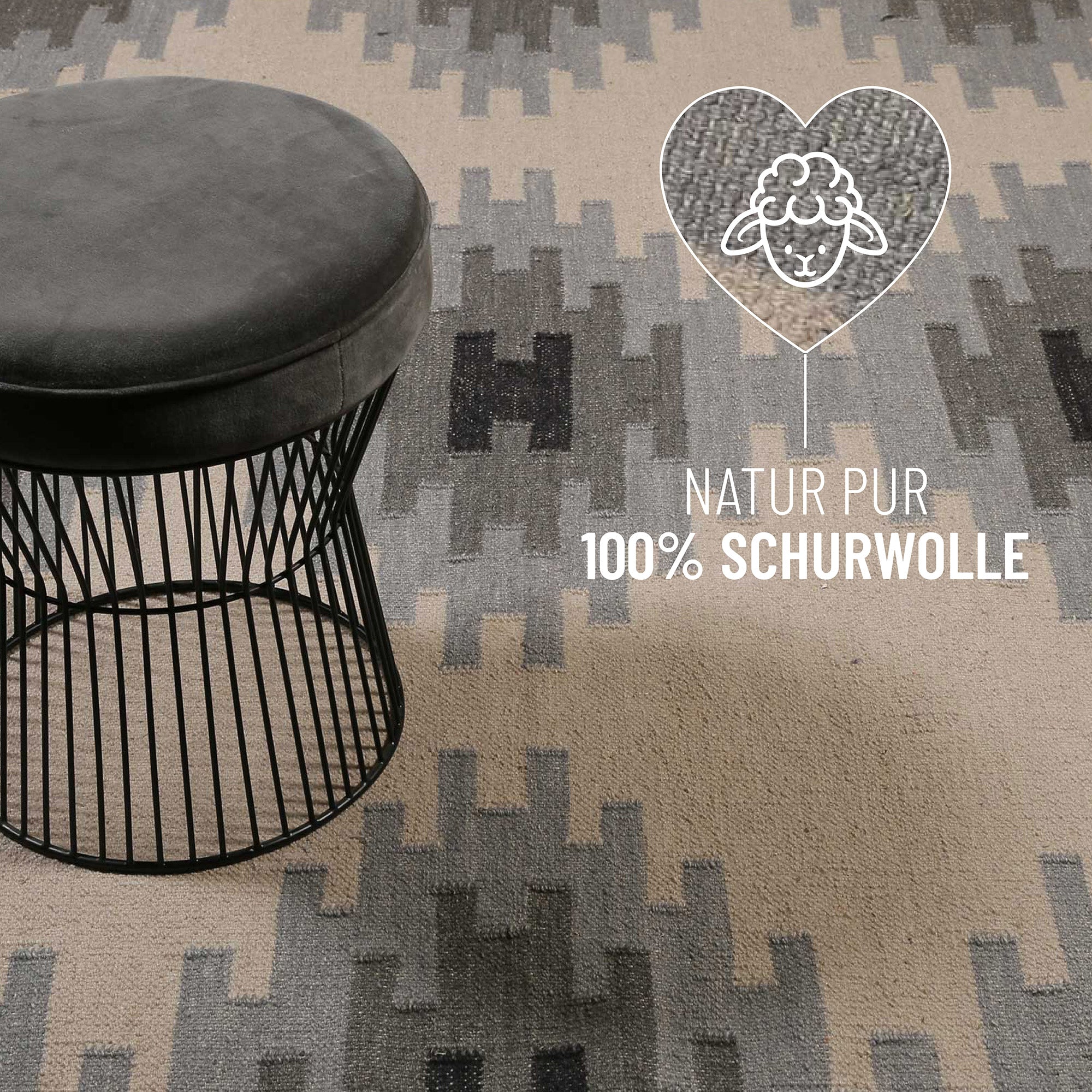 Kelim Teppich Beige Grau aus Wolle "Belle" Green Looop