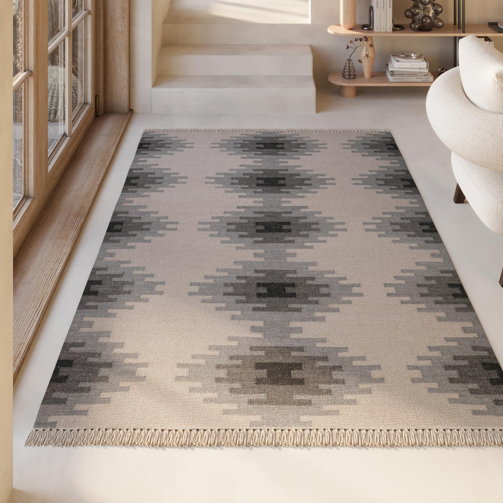 Kelim Teppich Beige Grau aus Wolle "Belle" Green Looop