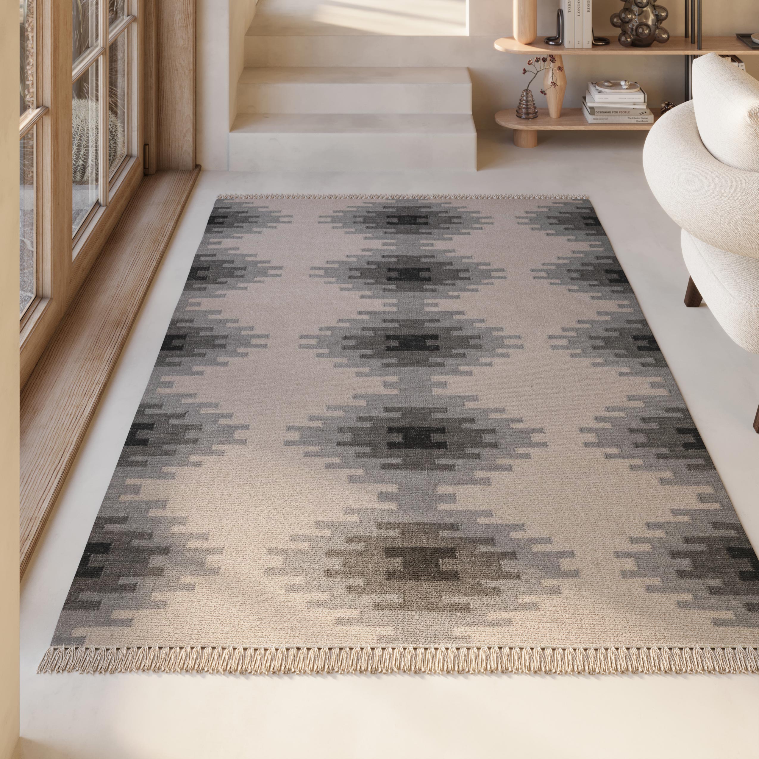 Kelim Teppich Beige Grau aus Wolle "Belle" Green Looop