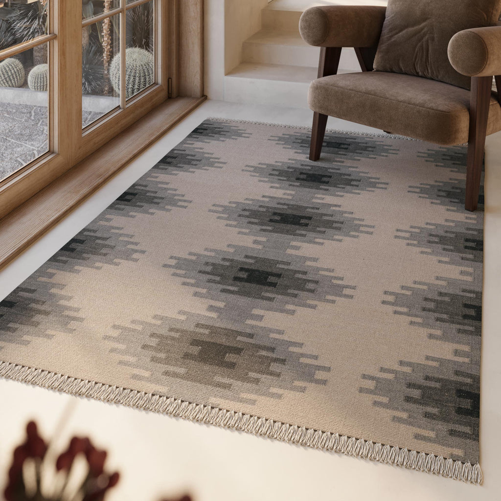 Kelim Teppich Beige Grau aus Wolle "Belle" Green Looop