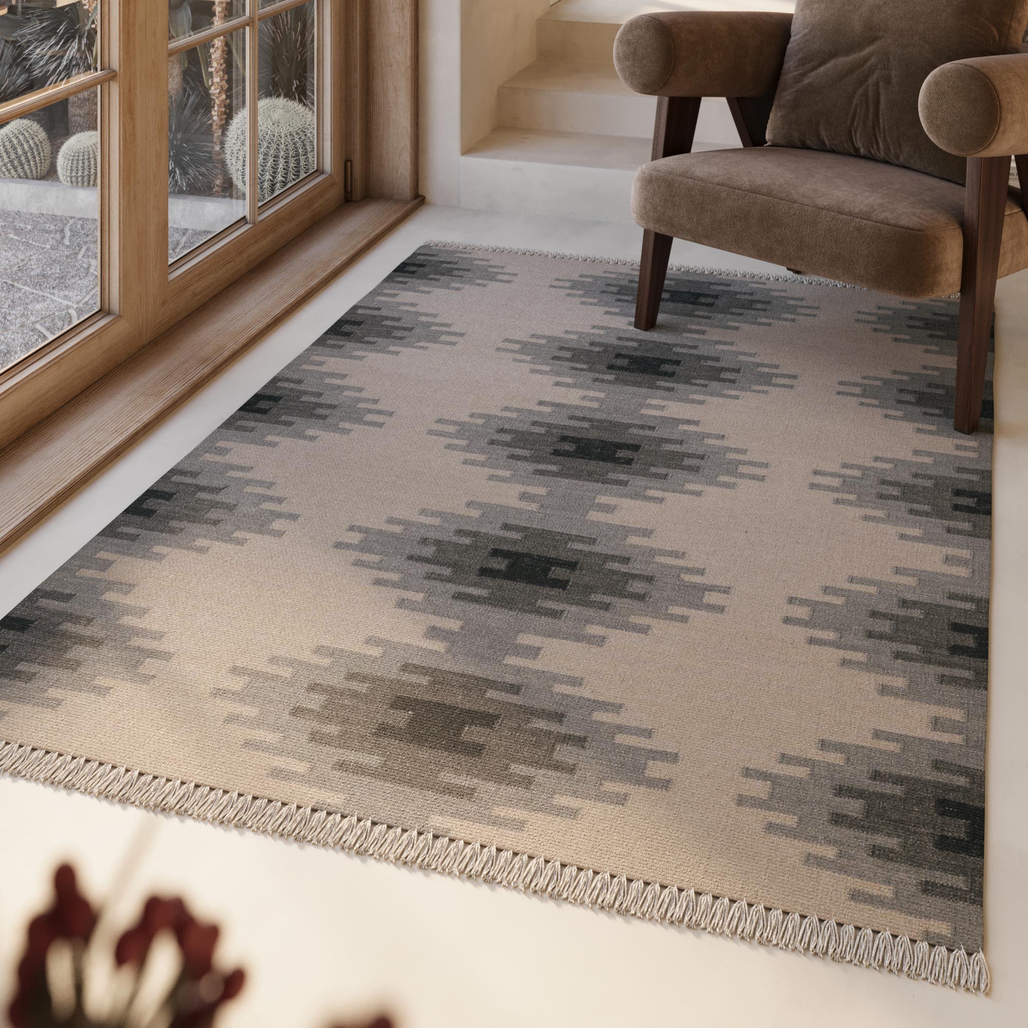 Kelim Teppich Beige Grau aus Wolle "Belle" Green Looop