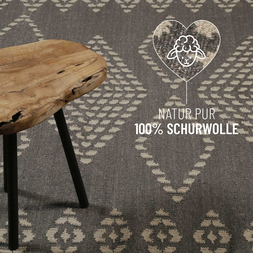 Kelim Teppich Dunkelgrau aus Wolle "Belmont" Green Looop