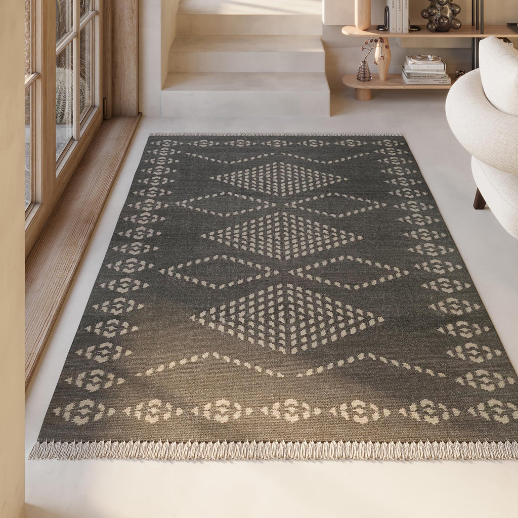 Kelim Teppich Dunkelgrau aus Wolle "Belmont" Green Looop