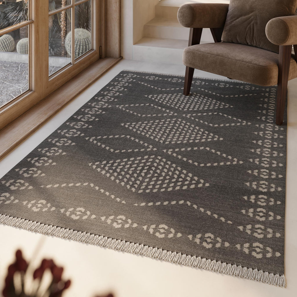 Kelim Teppich Dunkelgrau aus Wolle "Belmont" Green Looop