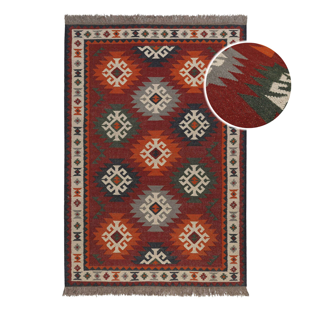 Kelim Teppich Rot aus Wolle "Blancard" Green Looop