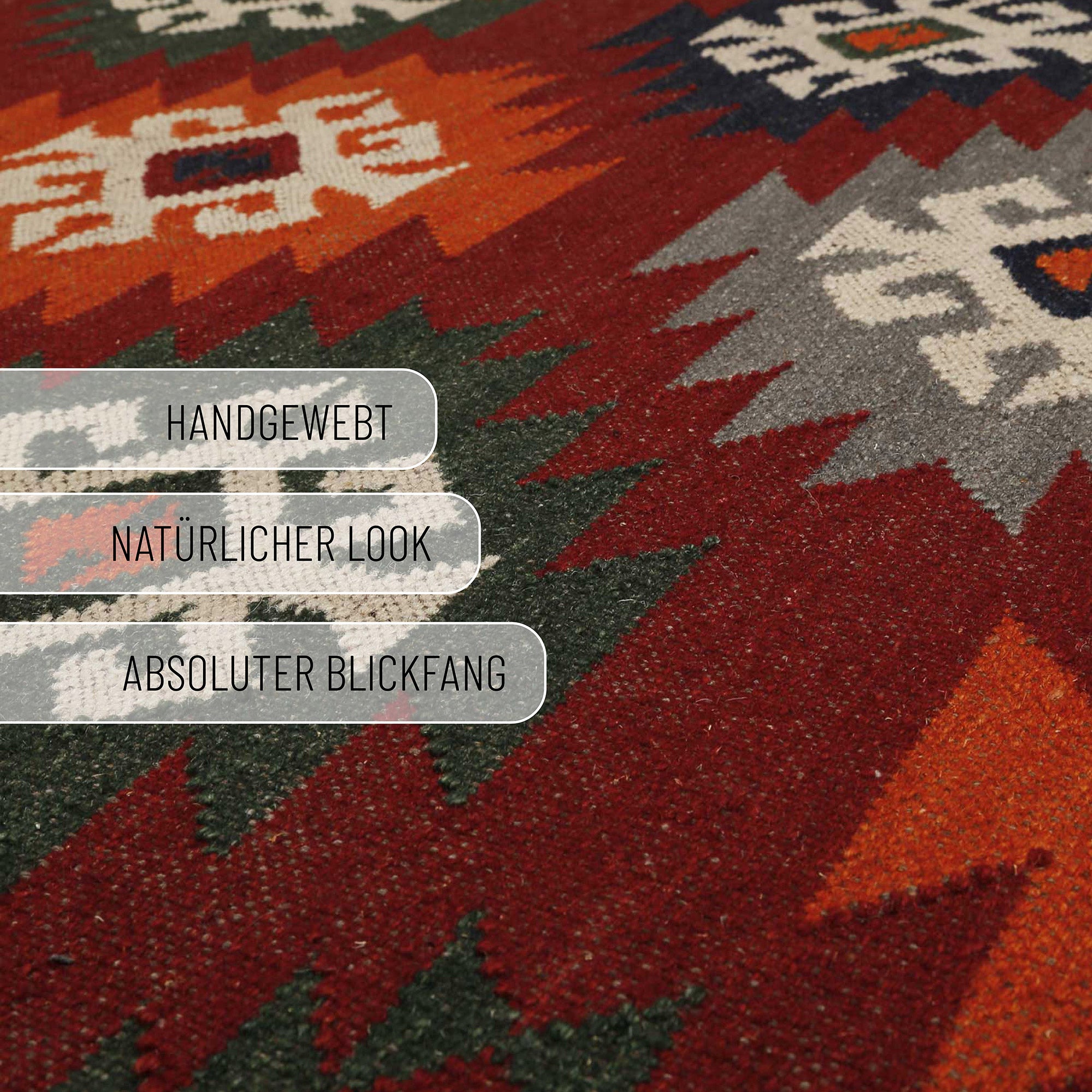 Kelim Teppich Rot aus Wolle "Blancard" Green Looop