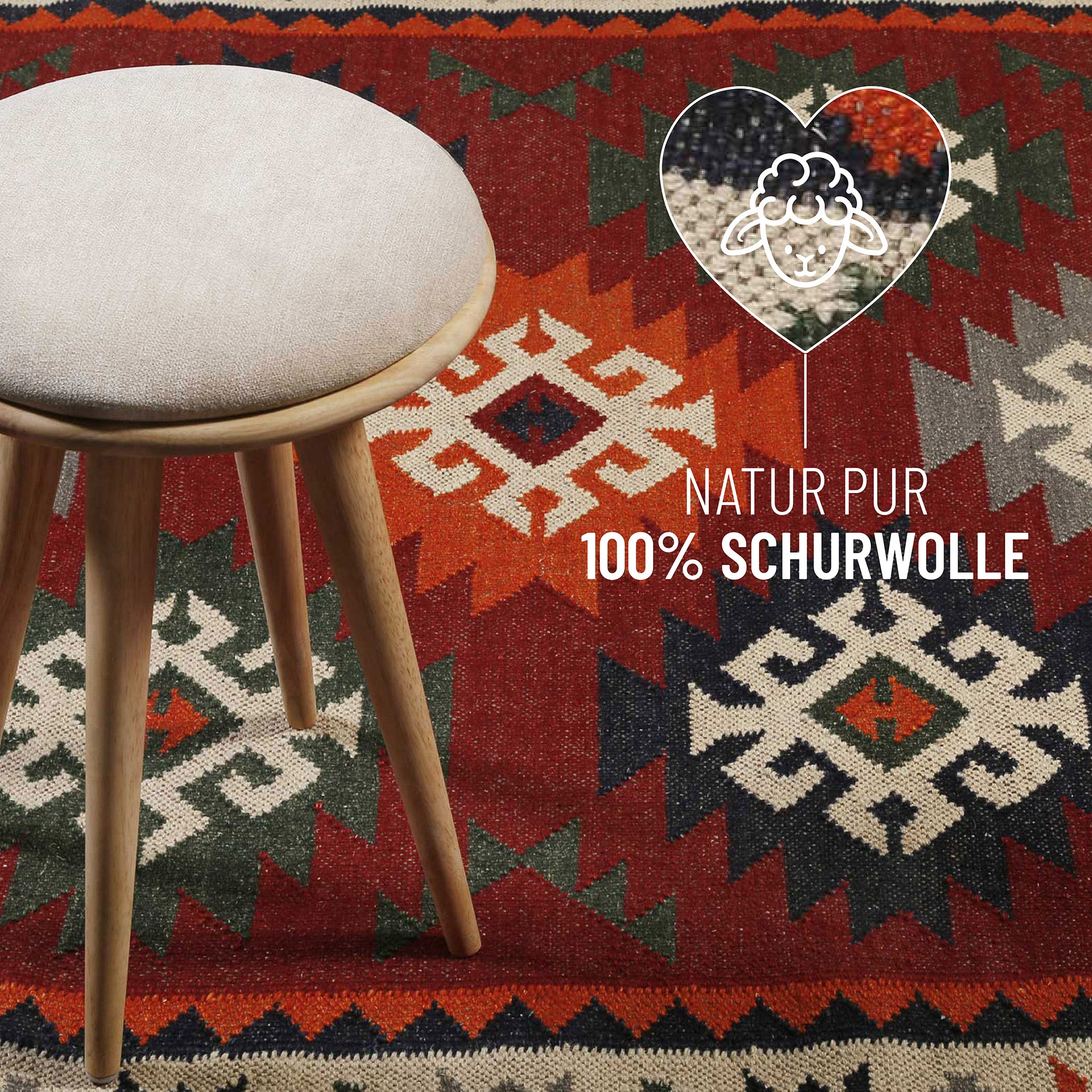 Kelim Teppich Rot aus Wolle "Blancard" Green Looop