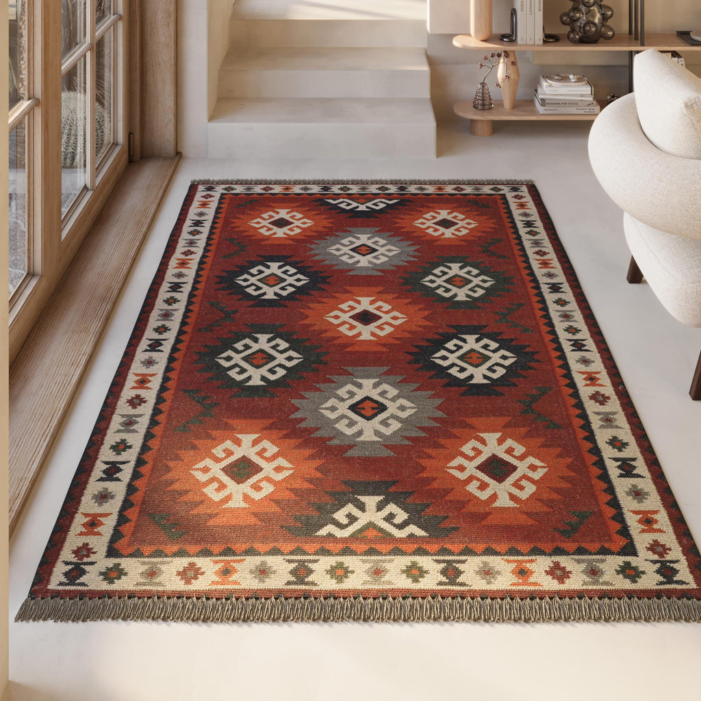 Kelim Teppich Rot aus Wolle "Blancard" Green Looop