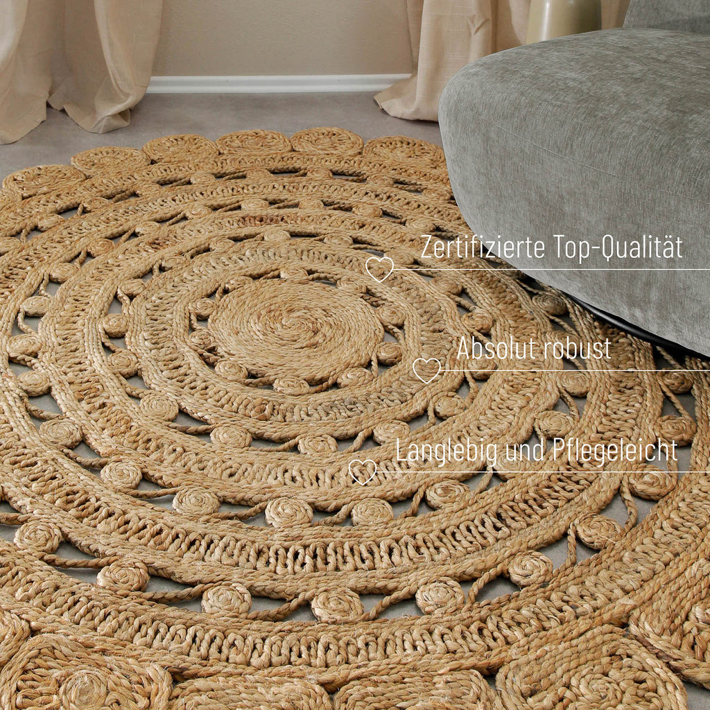 "Bloom" Jute-Teppich – schwer, handgefertigt, hochwertig