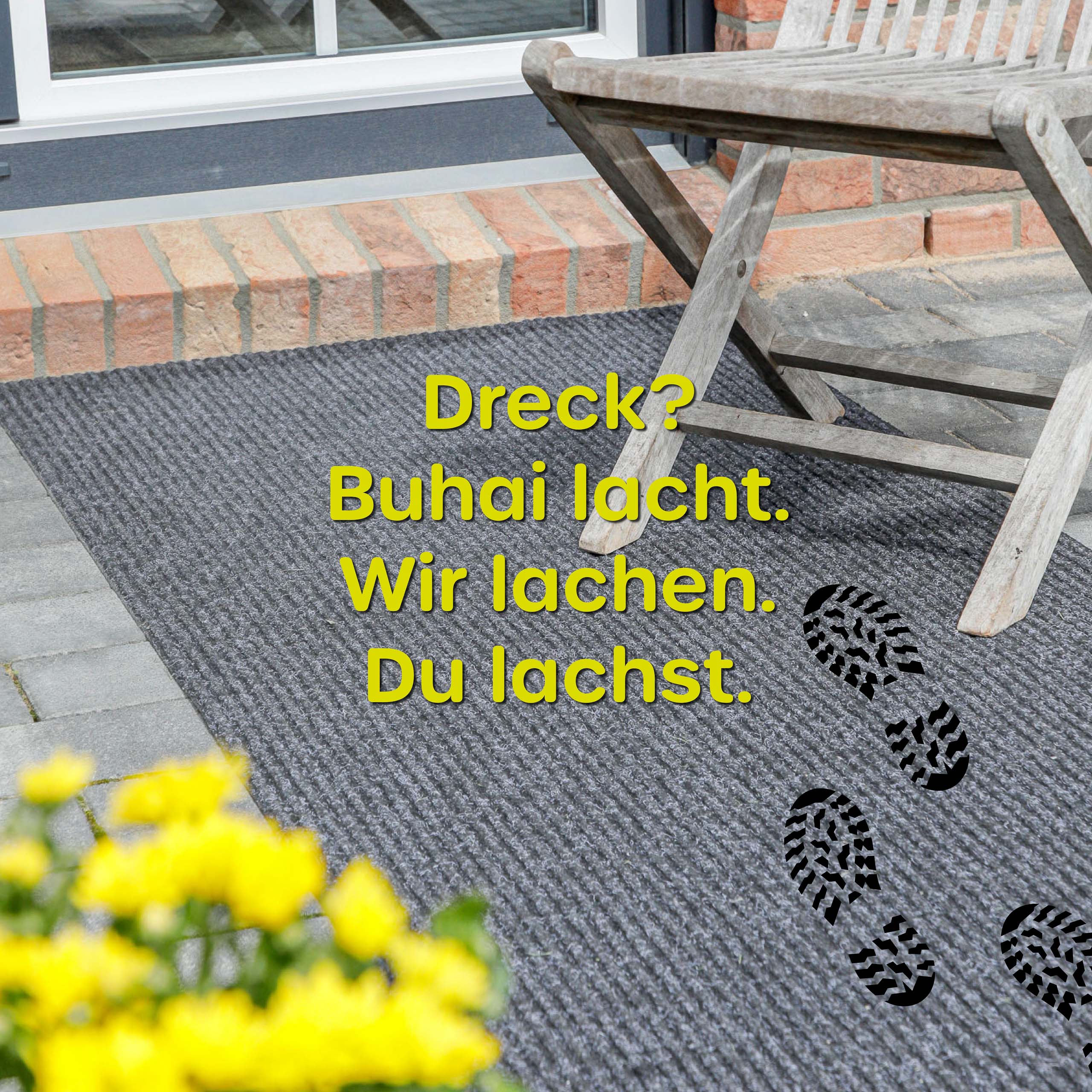 Buhai Läufer grau mit dreckigen Fußspuren drauf