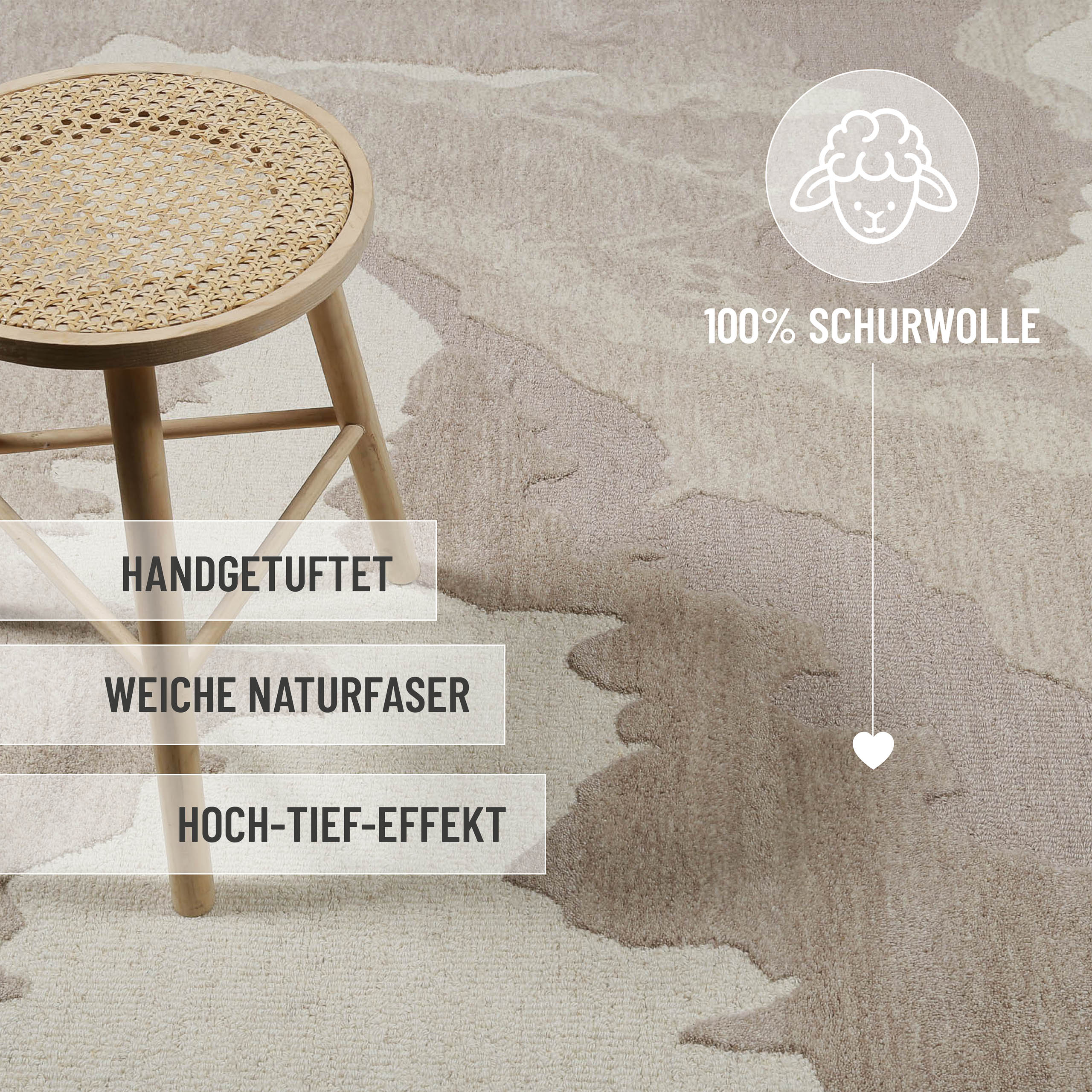 Kurzflorteppich Braun Multi aus Schurwolle "Carlo" WECONhome
