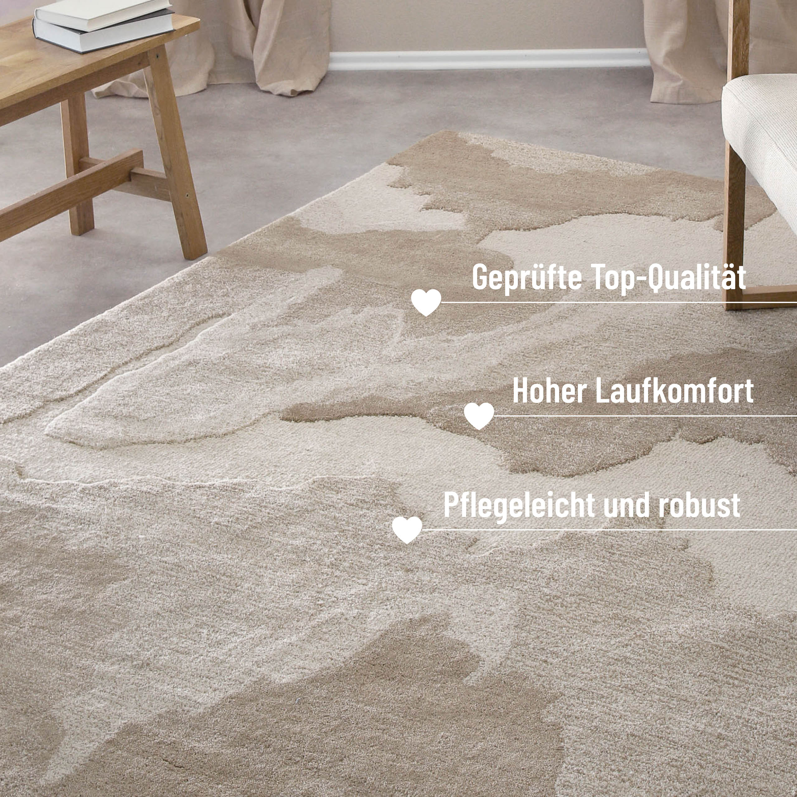 Kurzflorteppich Braun Multi aus Schurwolle "Carlo" WECONhome