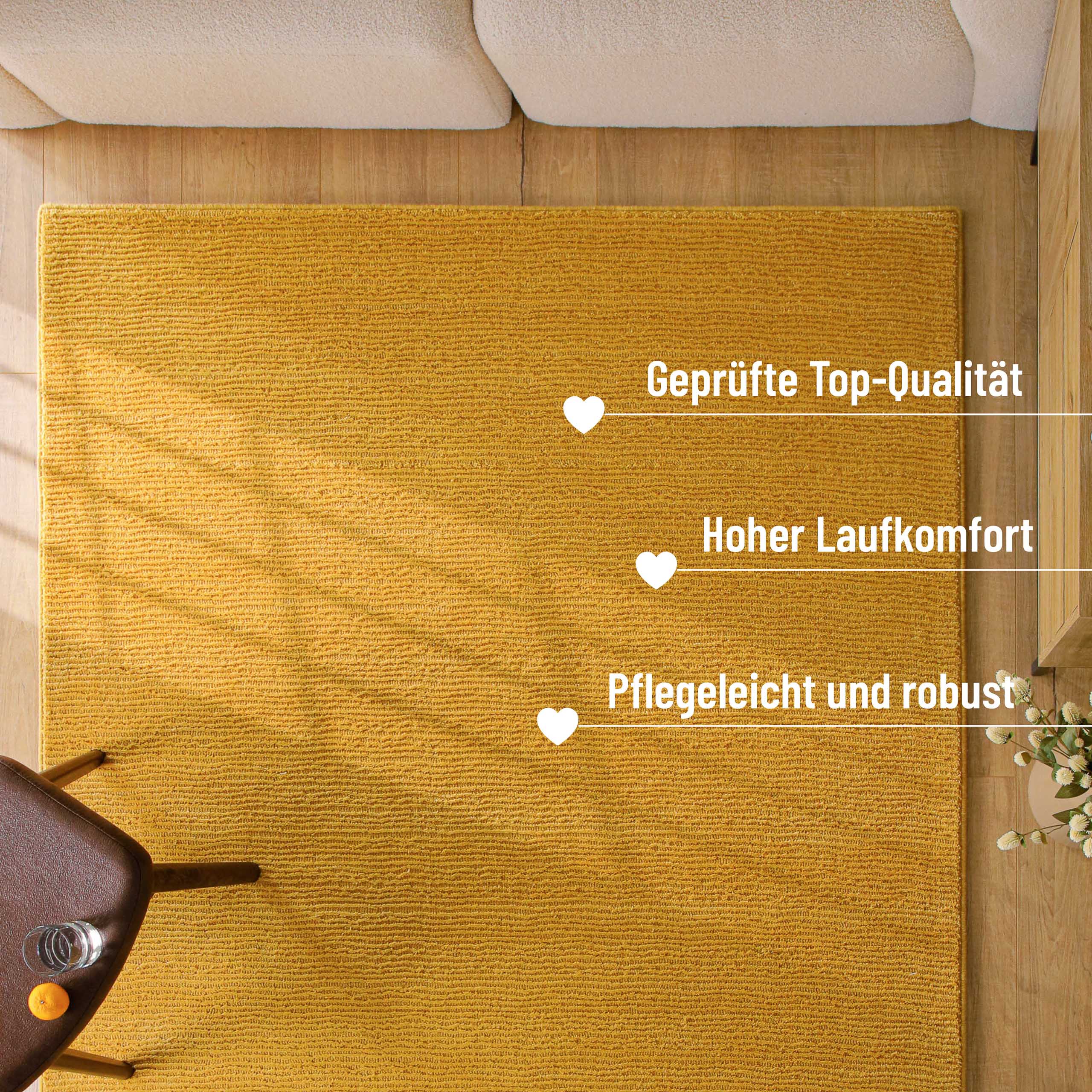 Kurzflor Teppich Castello One Gelb
