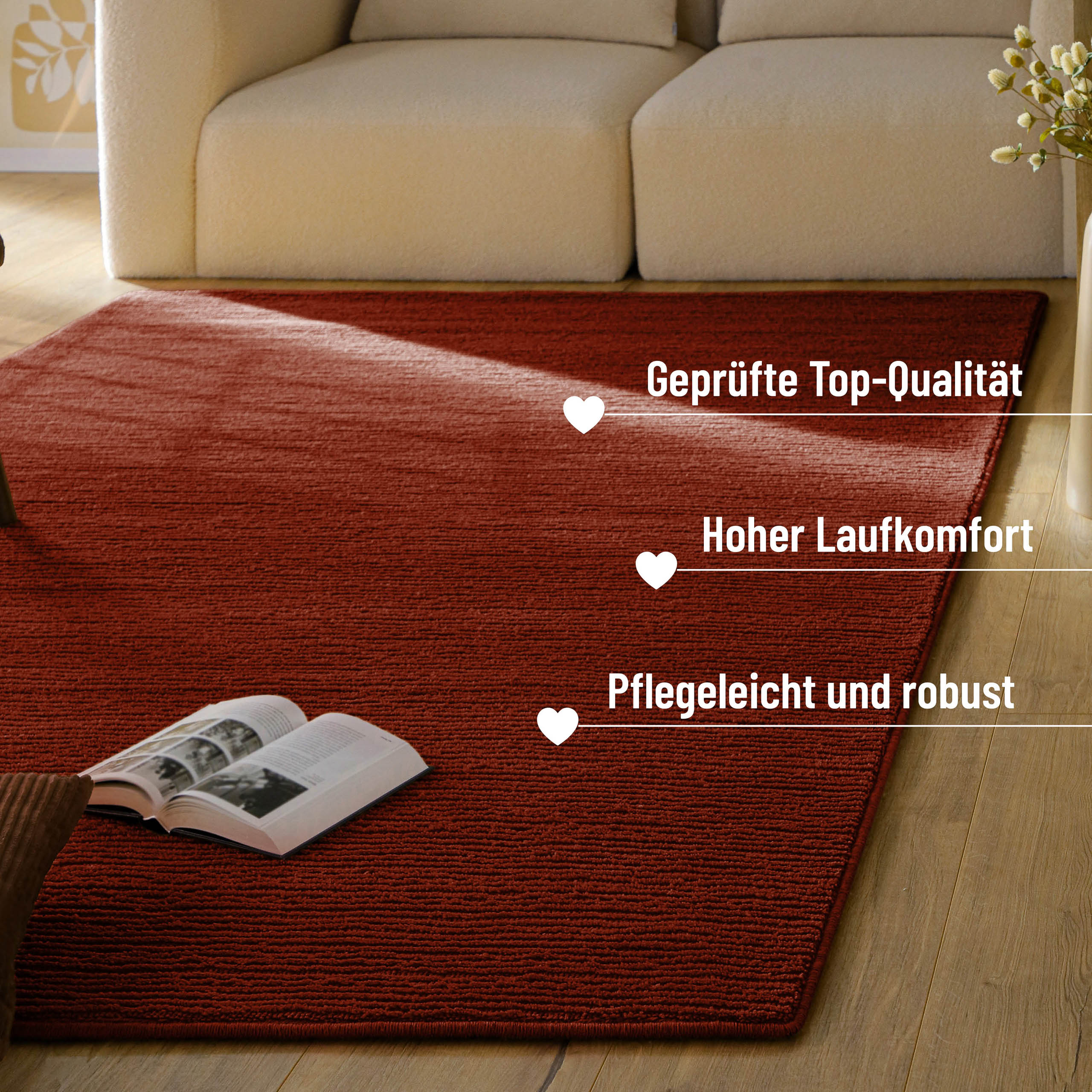 Kurzflor Teppich Castello One Purpur Rot