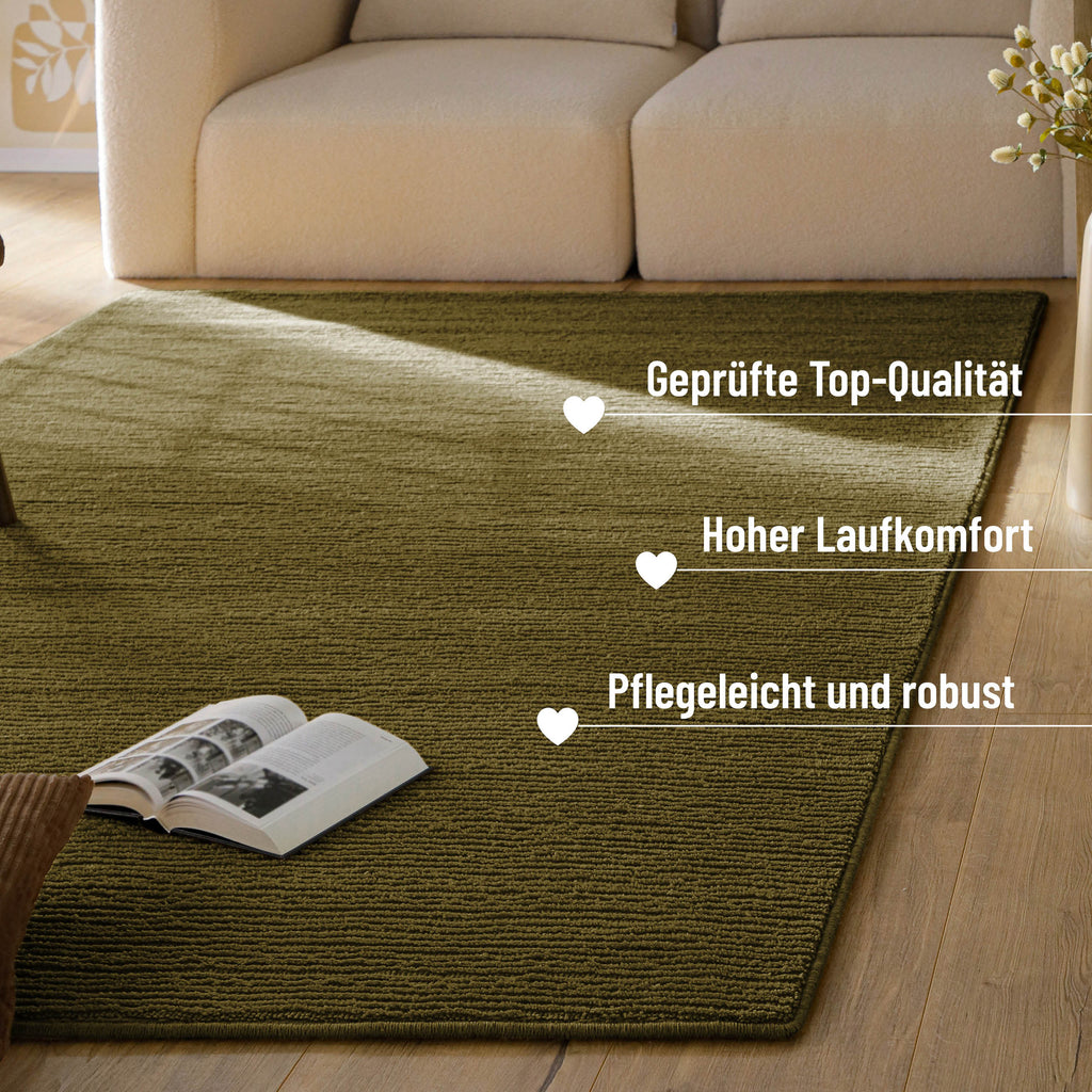 Kurzflor Teppich Castello One Oliv Grün