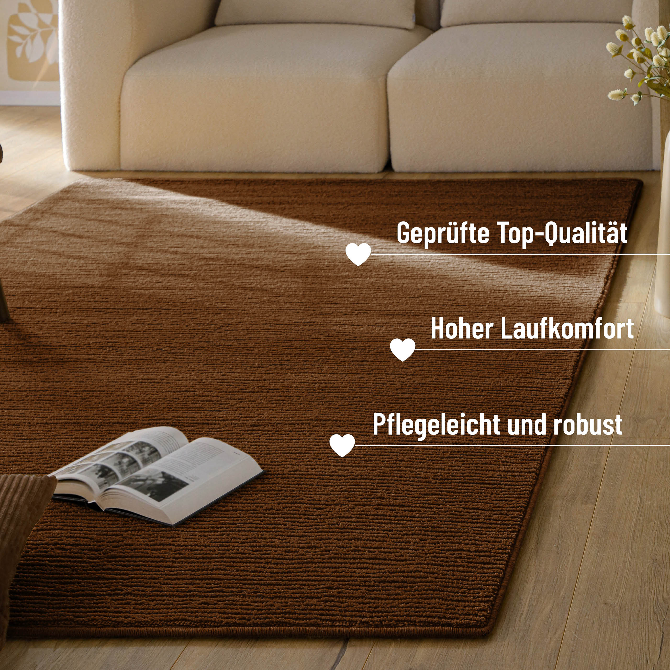 Kurzflor Teppich Castello One Braun