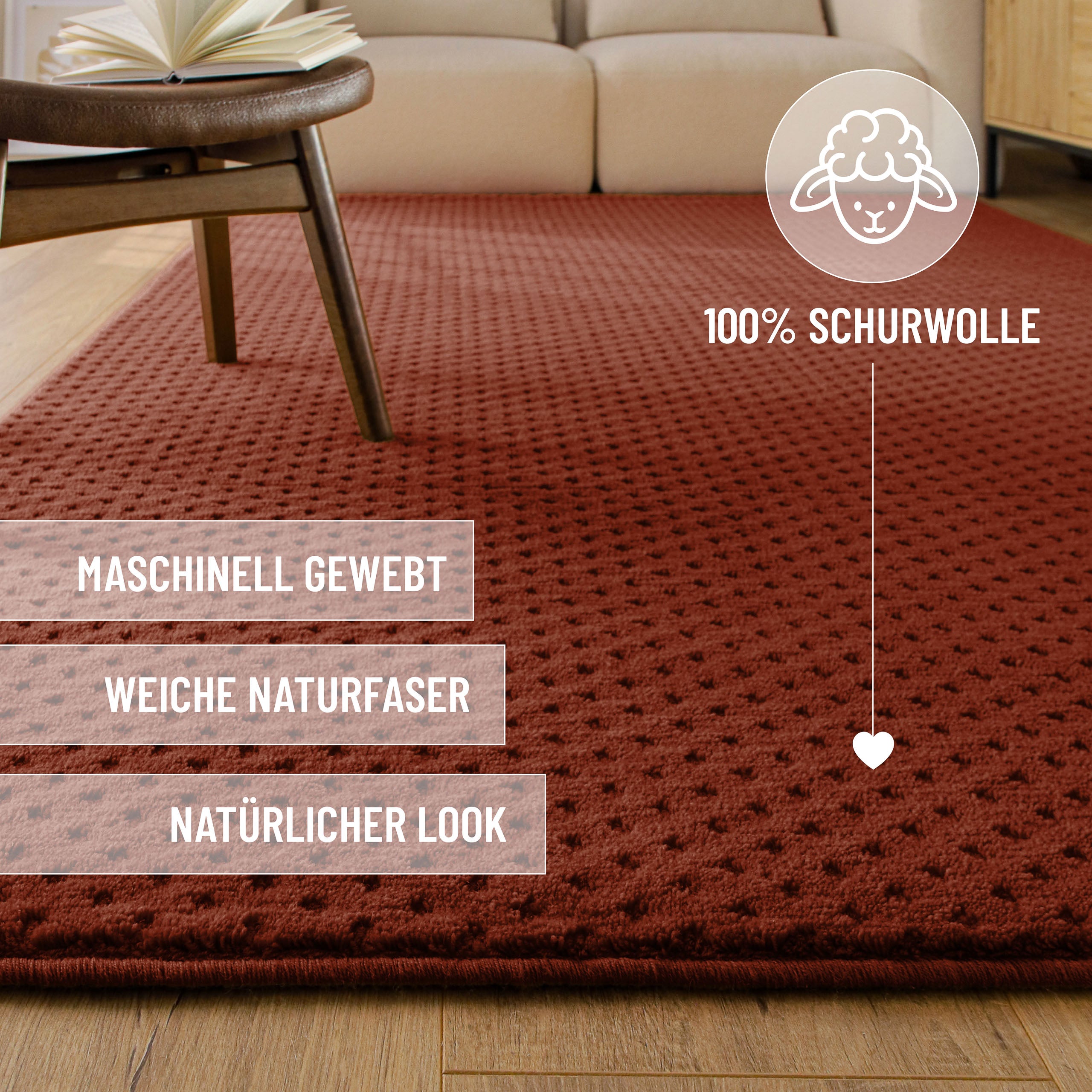 Kurzflor Teppich Castello Three Kamin Rot