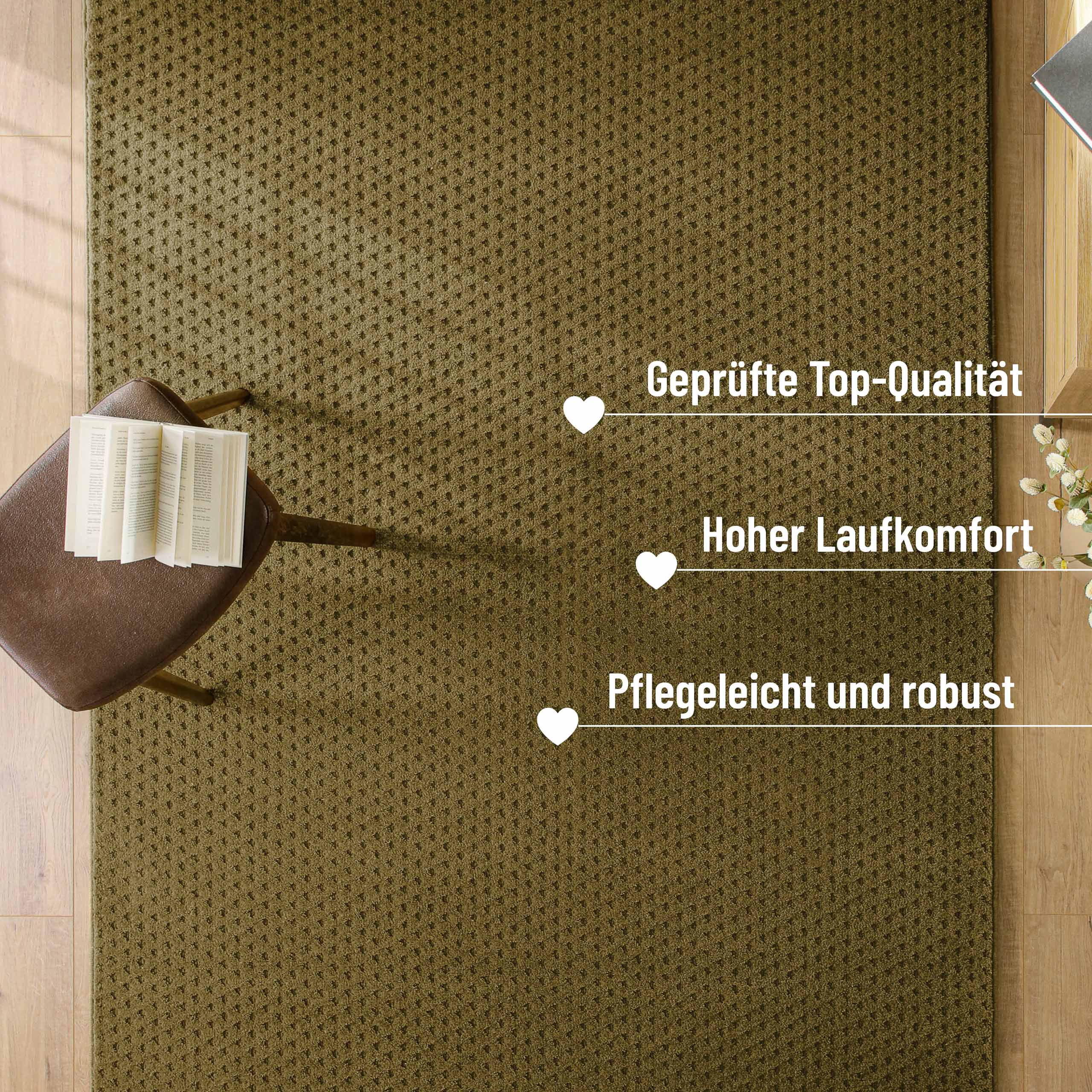 Kurzflor Teppich Castello Three Oliv Grün