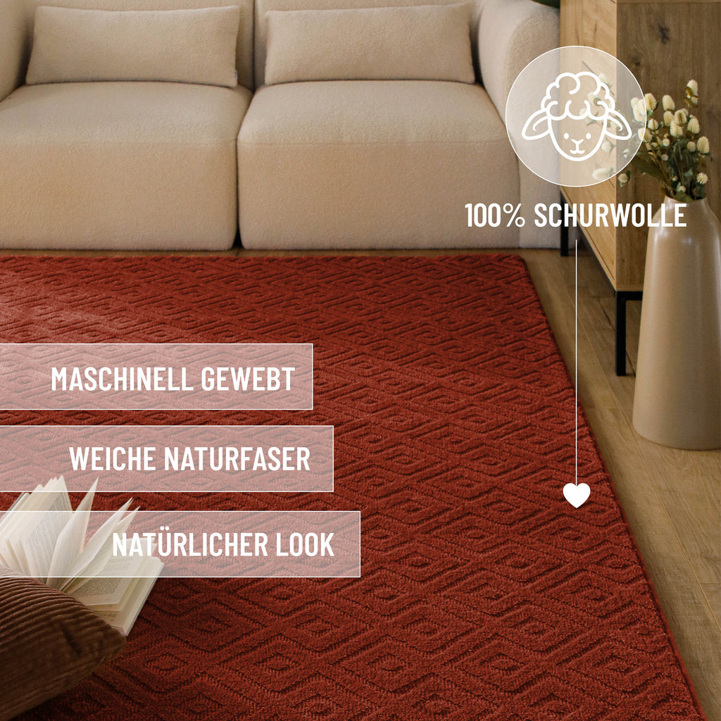 Kurzflor Teppich Castello Two Kamin Rot