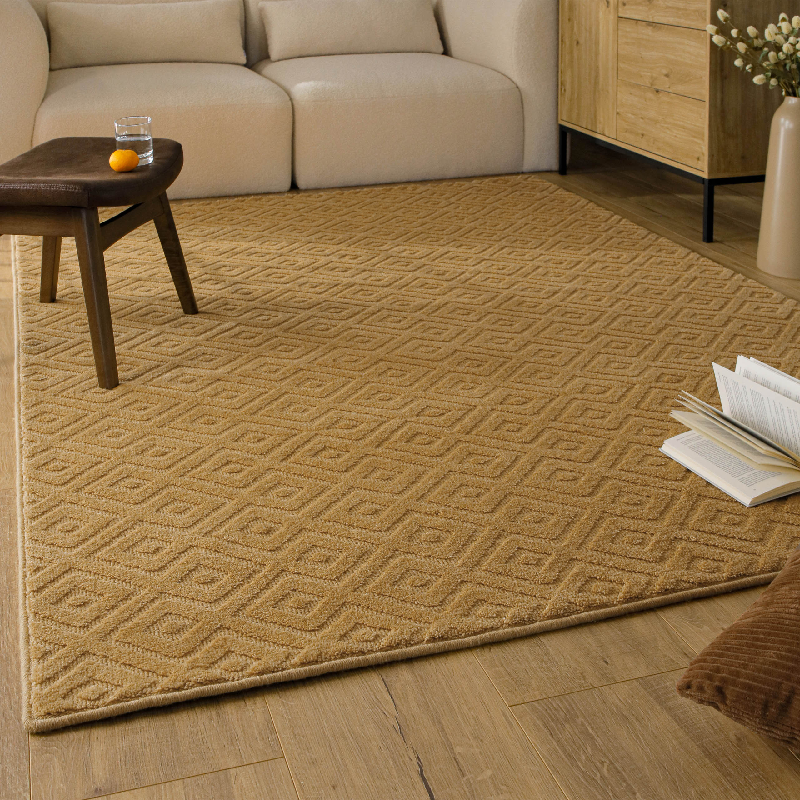 Kurzflor Teppich Castello Two Karamell