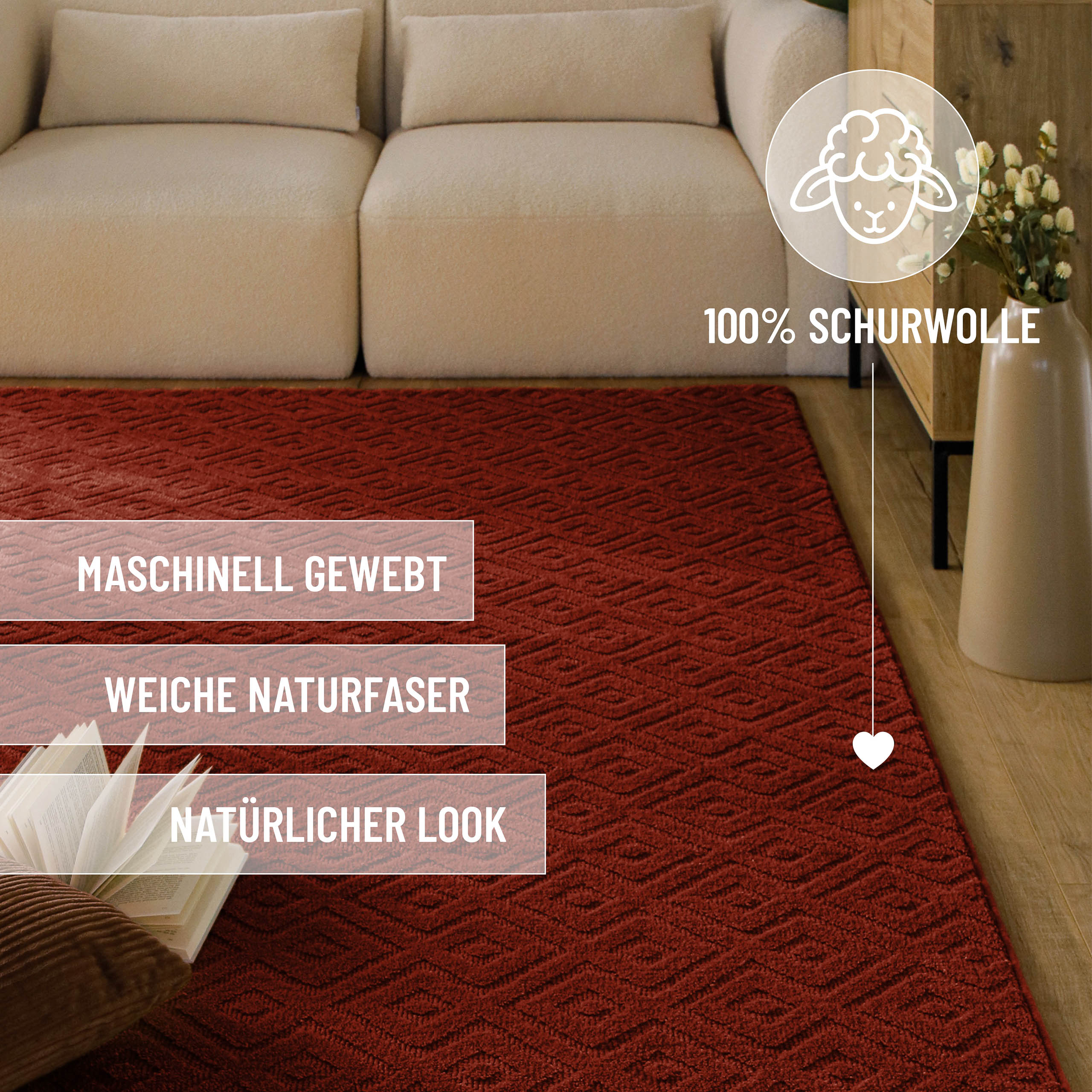 Kurzflor Teppich Castello Two Purpur Rot