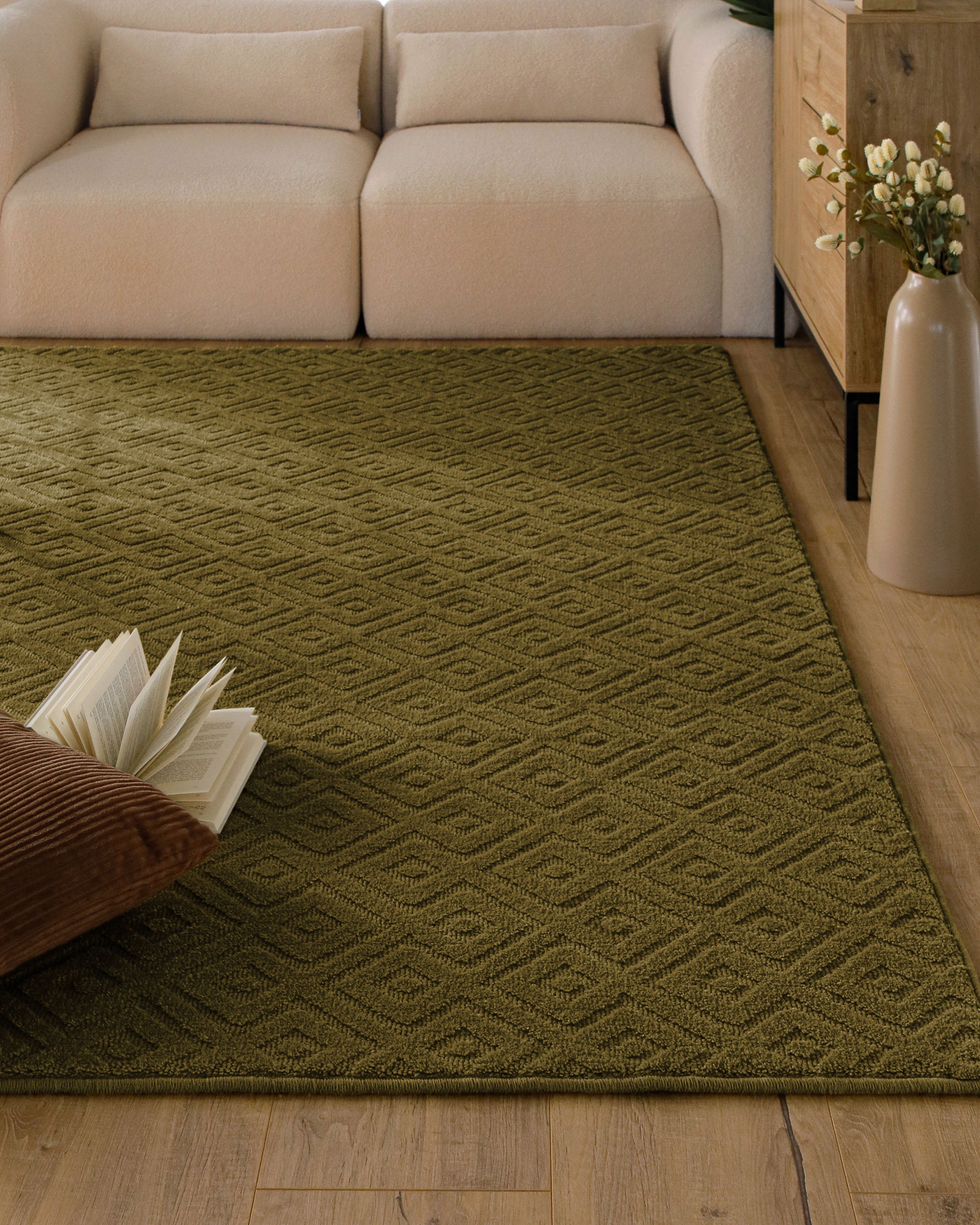 Kurzflor Teppich Castello Two Oliv Grün