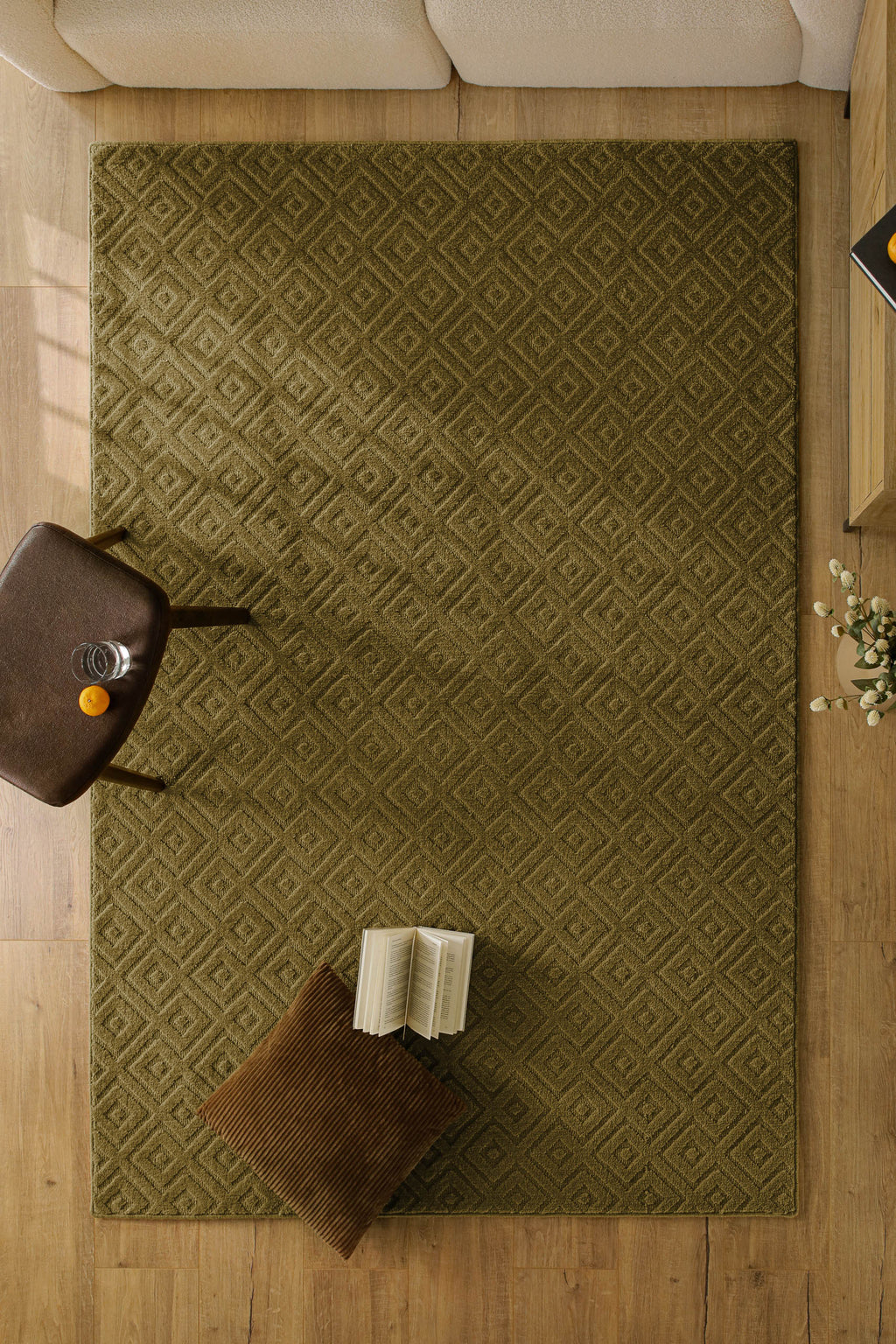 Kurzflor Teppich Castello Two Oliv Grün