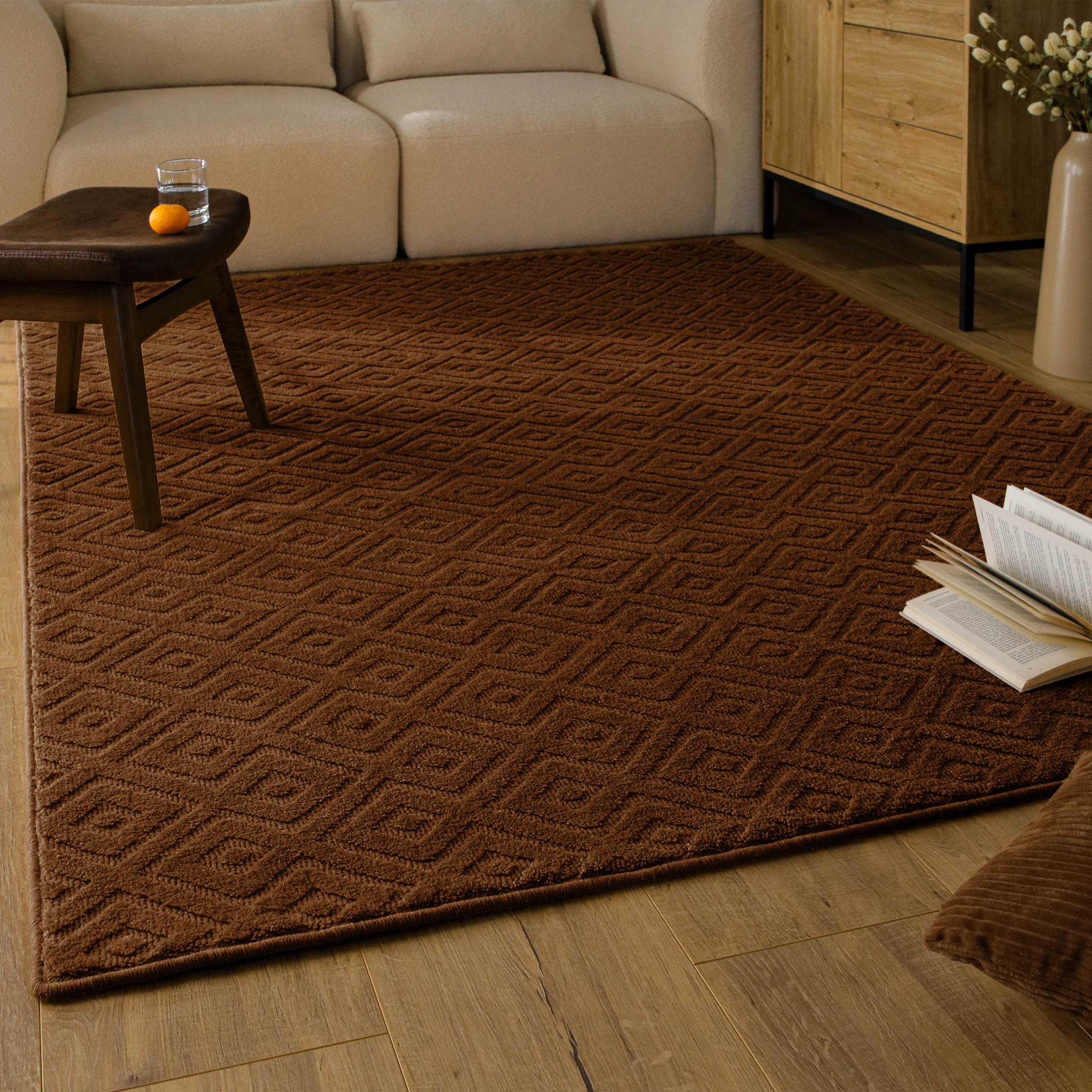 Kurzflor Teppich Castello Two Braun