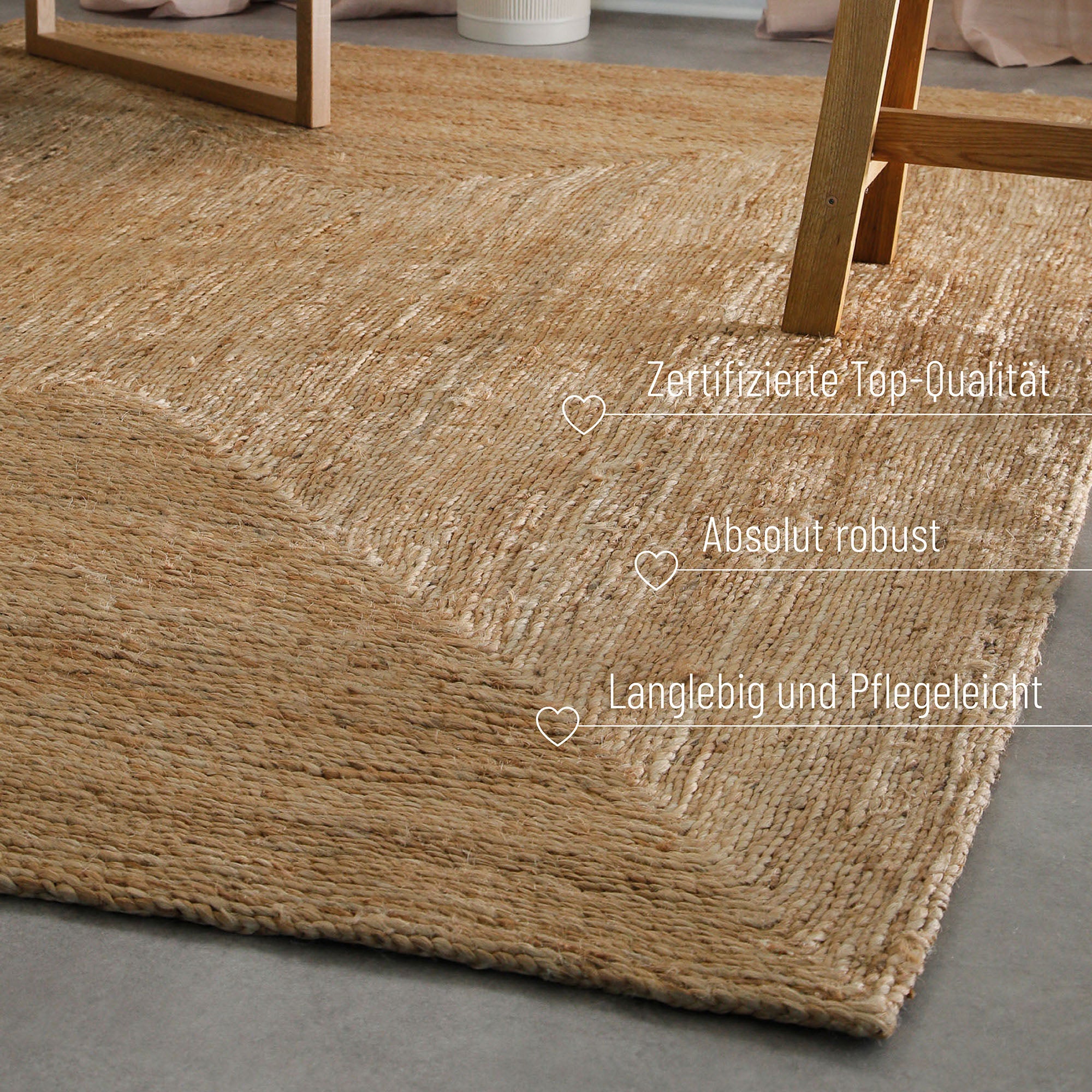 "Collins" Jute-Teppich – schwer, klar, handgewebt