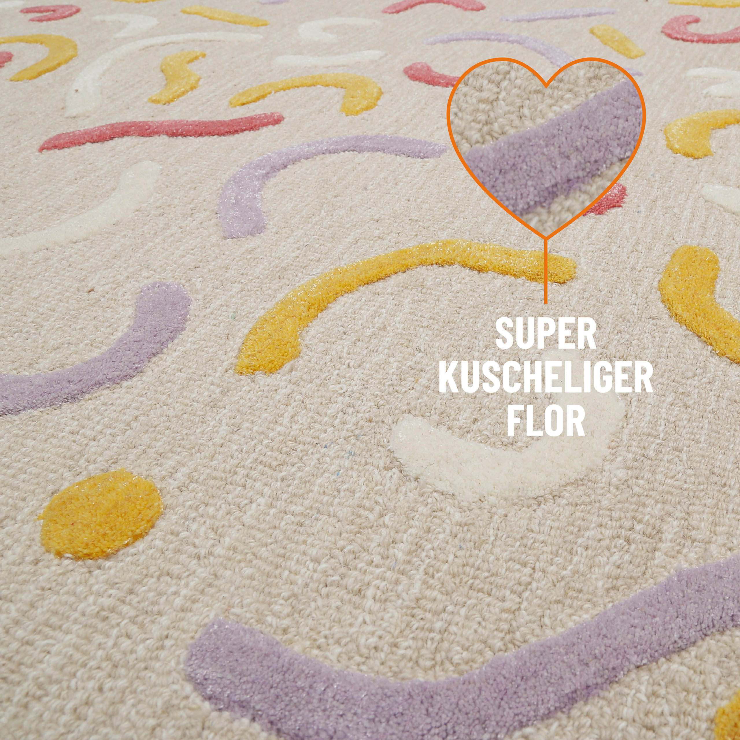 Kinderteppich aus Schurwolle Beige Multi "Confetti 2.0" Smart Kids