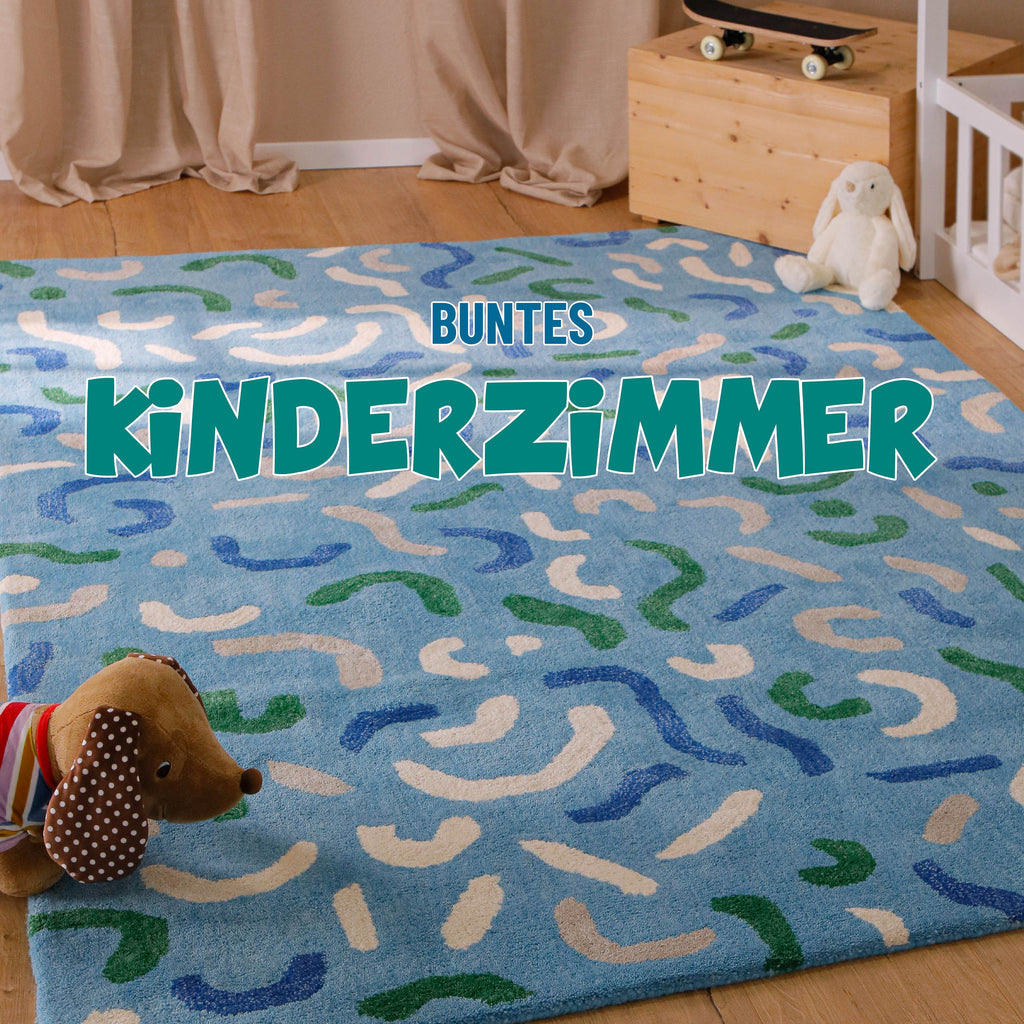 Kinderteppich aus Schurwolle Blau Grün "Confetti" Smart Kids