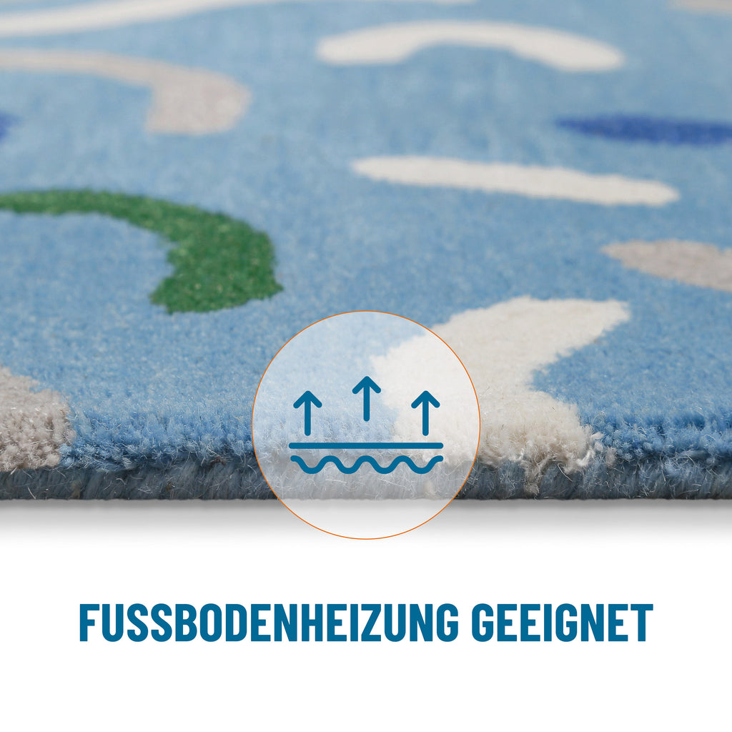 Kinderteppich aus Schurwolle Blau Grün "Confetti" Smart Kids