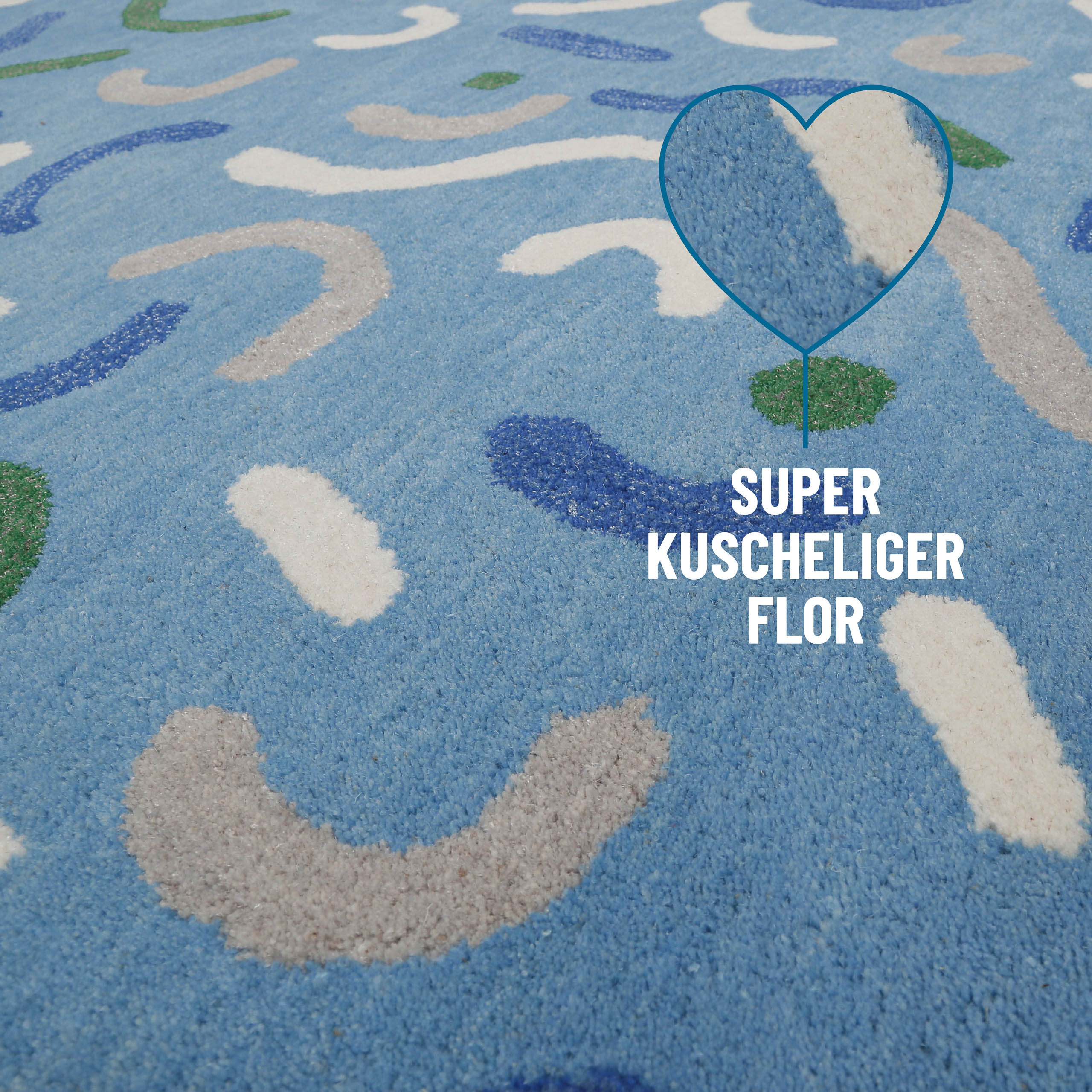 Kinderteppich aus Schurwolle Blau Grün "Confetti" Smart Kids