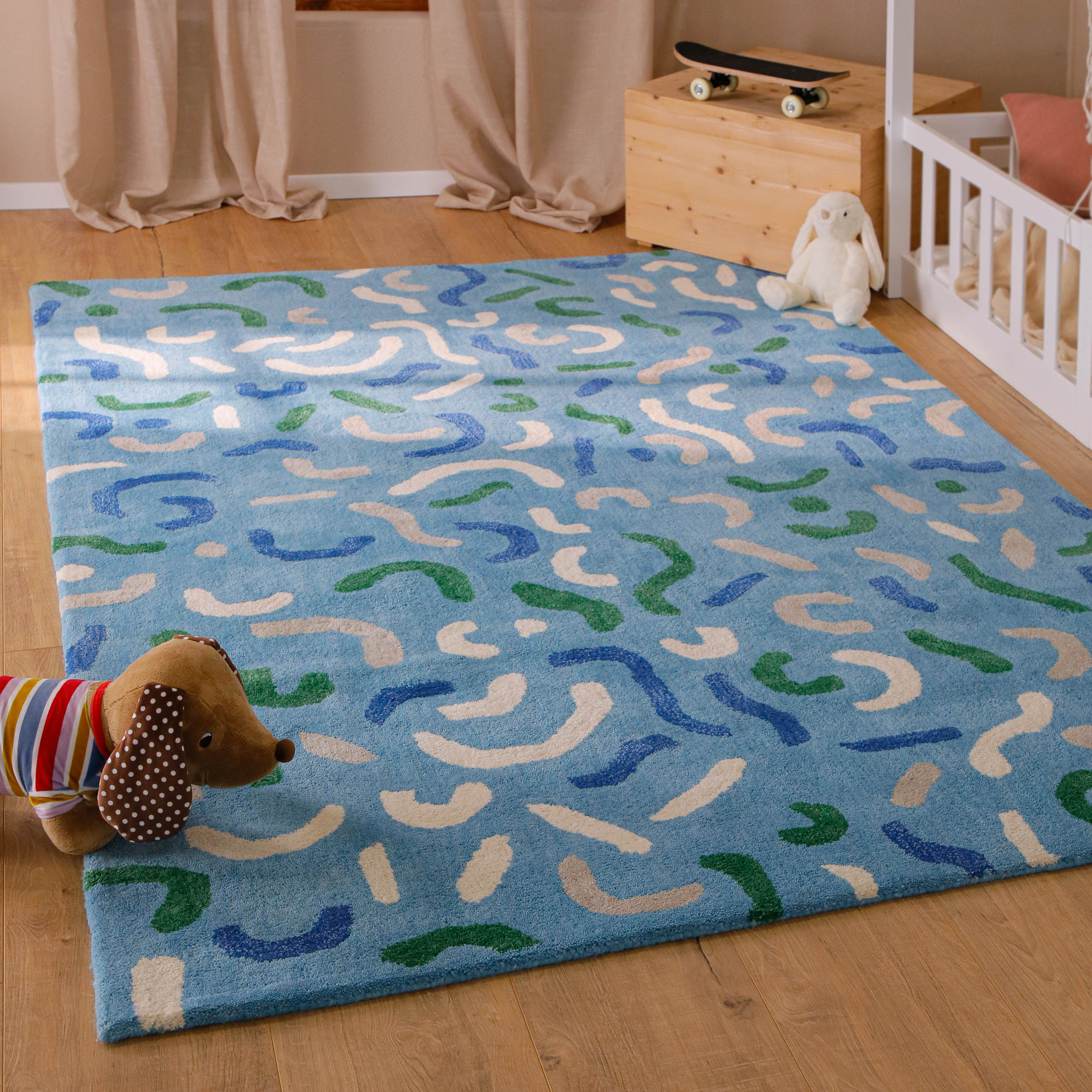 Kinderteppich aus Schurwolle Blau Grün "Confetti" Smart Kids