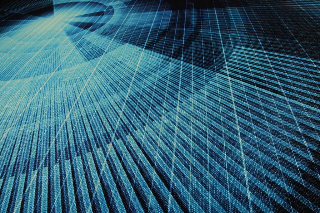 Gewebter Gamerteppich bedruckt Blau Schwarz "Cyber Swirl" WECONhome